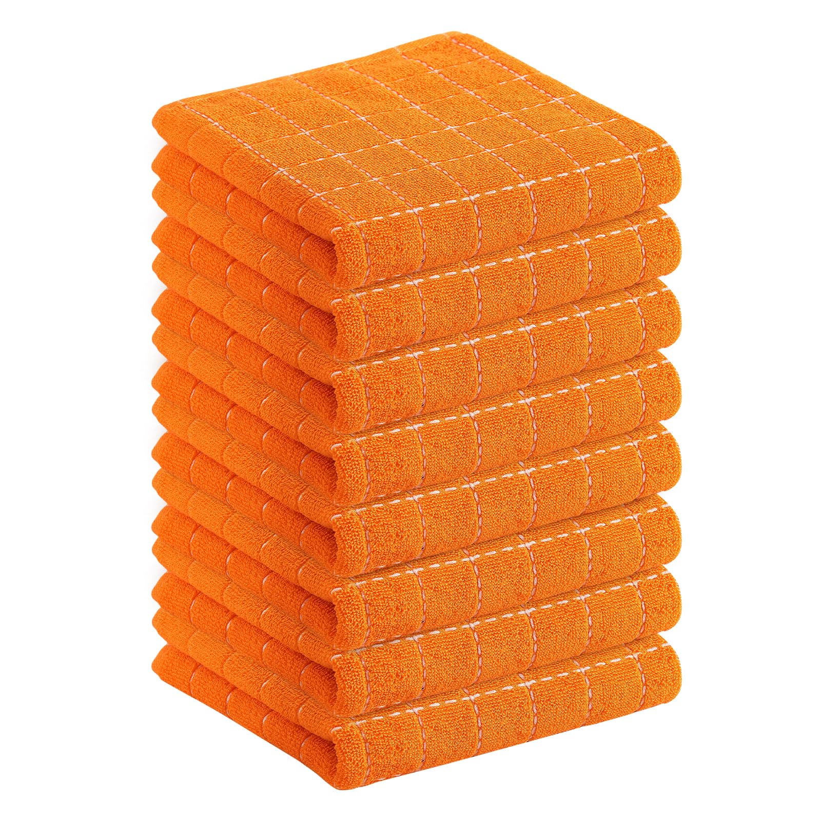 Homaxy 100% Cotton Terry Kitchen Towels(Orange, 13 x 28 inches), Checkered Designed, Soft and Super Absorbent Dish Towels, 8 Pack