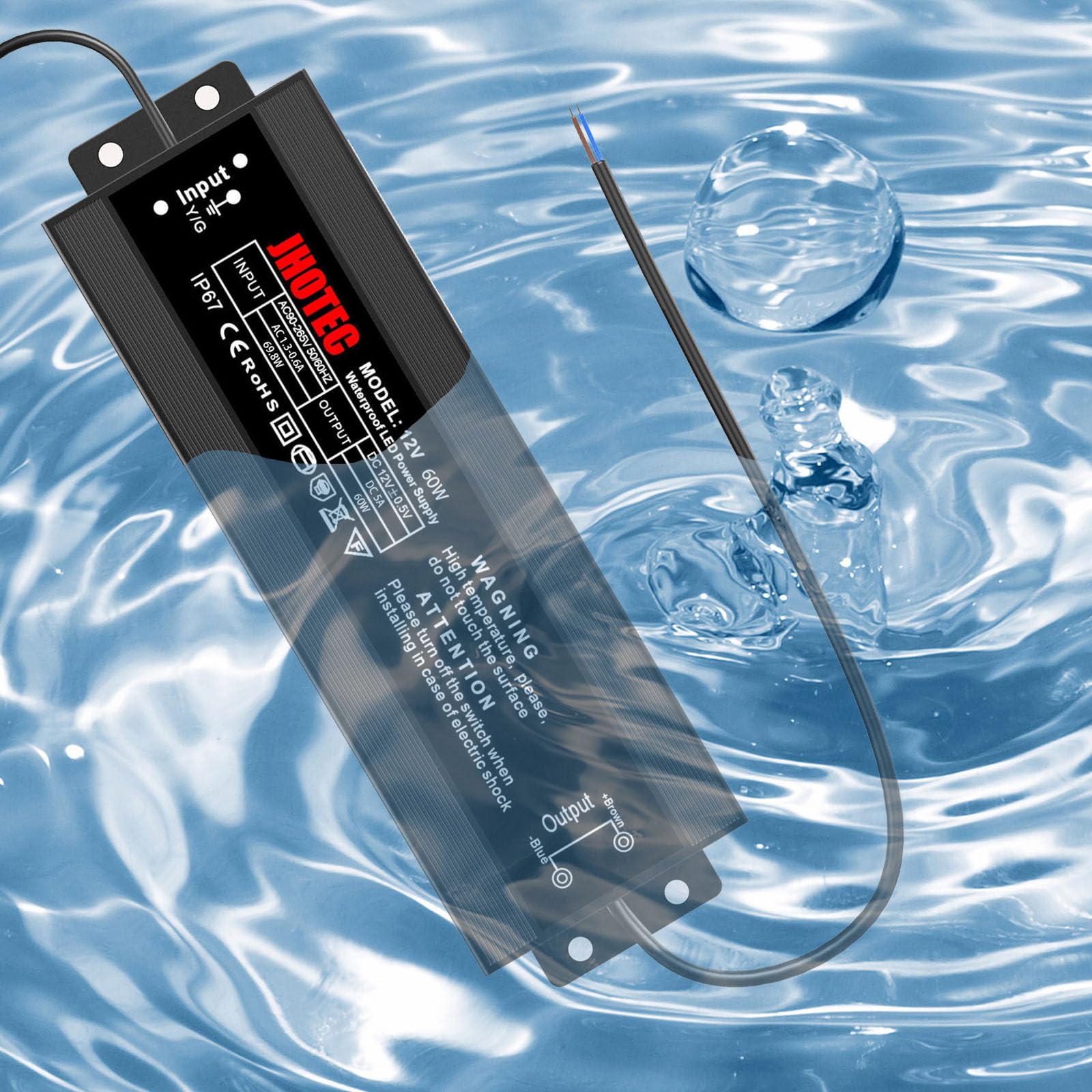 60W 12V 5A Waterproof LED Driver Power Supply - IP67 Transformer For LED Strips, Outdoor Lights