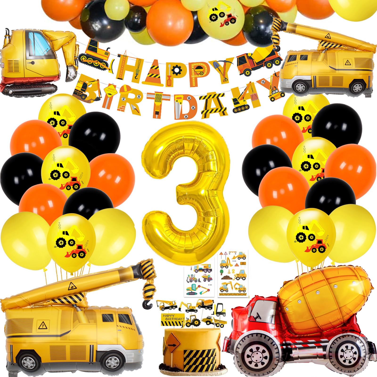 Construction Birthday Party Supplies 3 Years Old,Construction Balloons Party Balloon Garland Kit for Quarantine Decorations