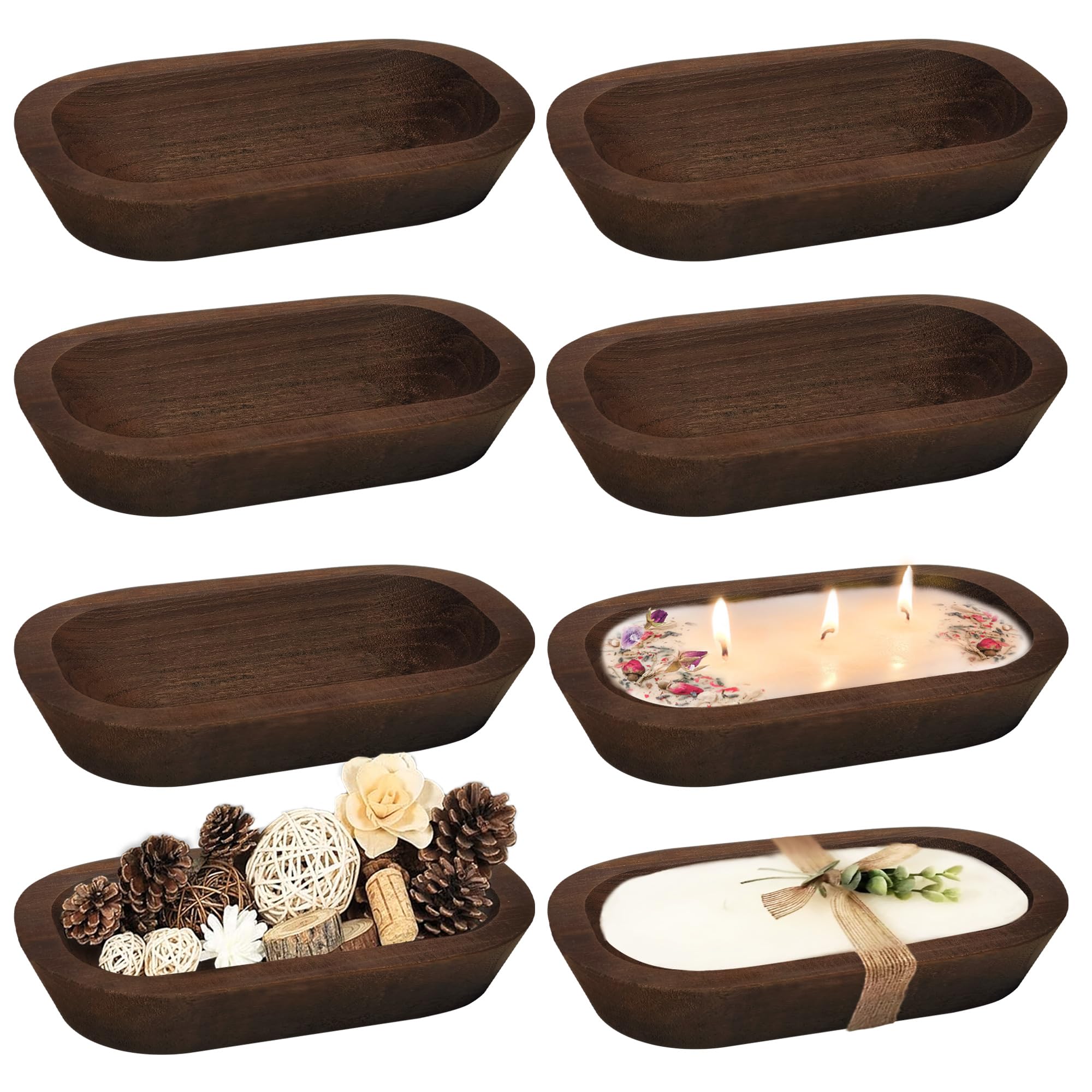 Confezione da 8 ciotole per impasto in legno, Paulownia, rustiche vintage, ciotole per candele (marrone