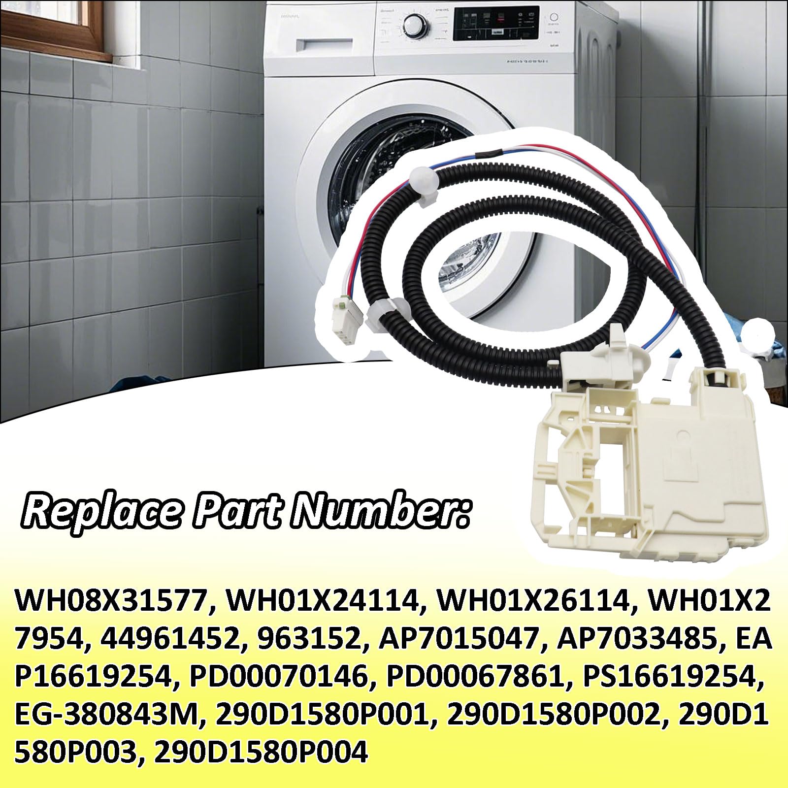 Conjunto de interruptor de bloqueo de tapa de lavadora compatible con GE Hotpoint cerradura de tapa de arandela de repuesto para WH08X32697 WH01X24114 WH01X26114 WH01X27954 WH08X31577