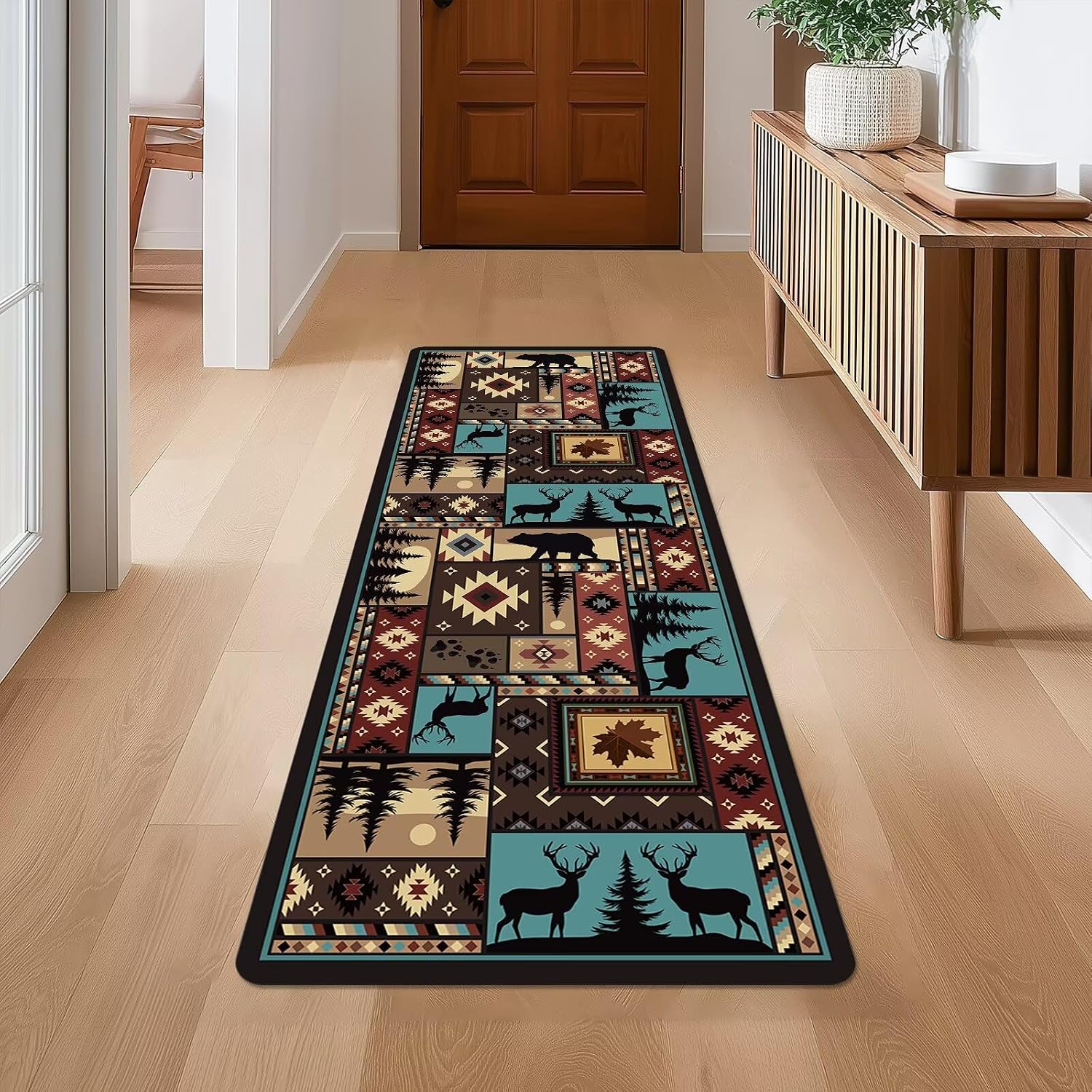 Cabin Runner Rug 2x6 Hallway Rugs,Deer Country Lodge Bear Wildlife Rustic Entryway Rugs Southwestern Rug Indoor Entrance Door Mat Washable Kitchen Runners Non Slip Accent Throw Area Carpet for Hallway