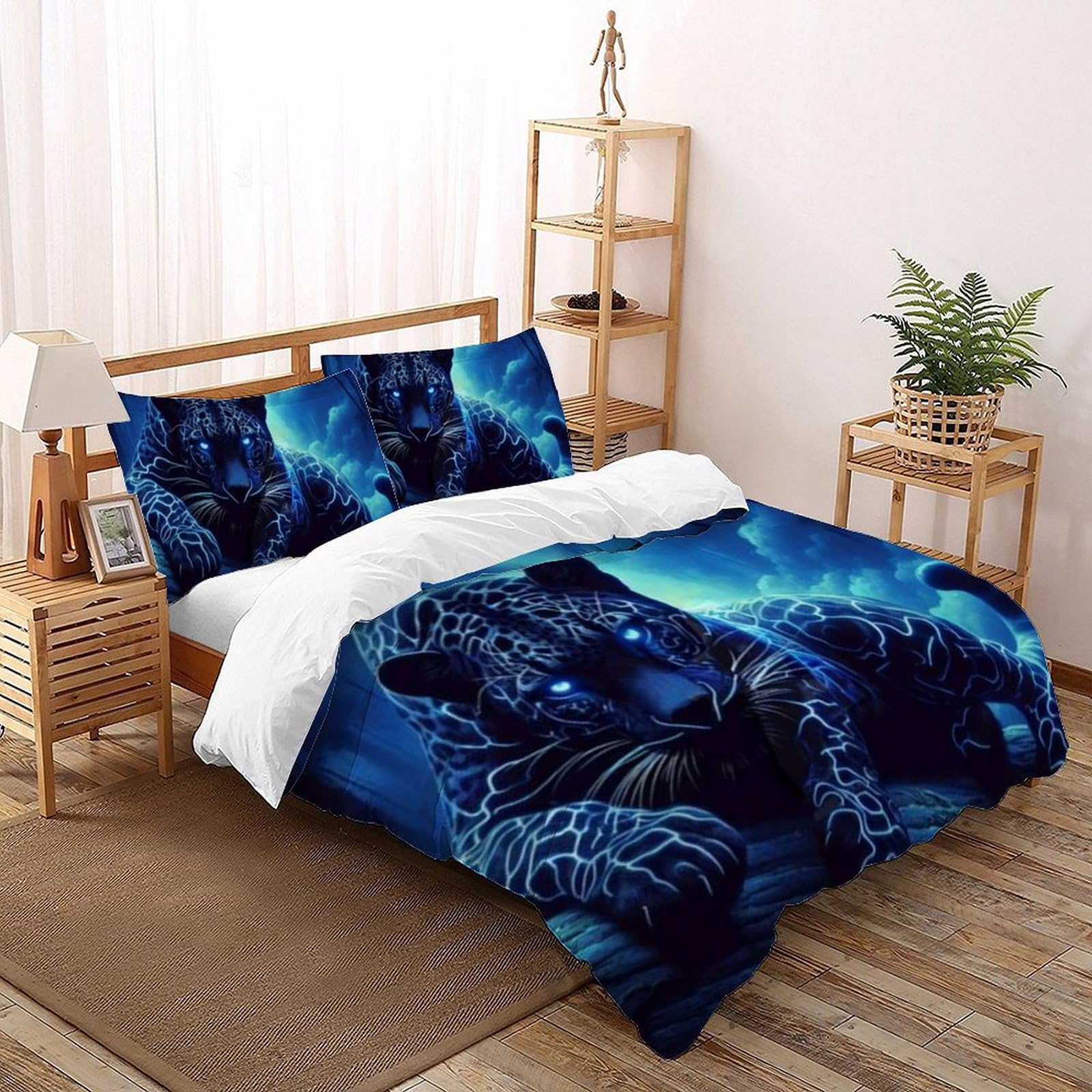 Housse de couette guépard 3D avec fermeture éclair pratique pour un lit garçon King 220x240