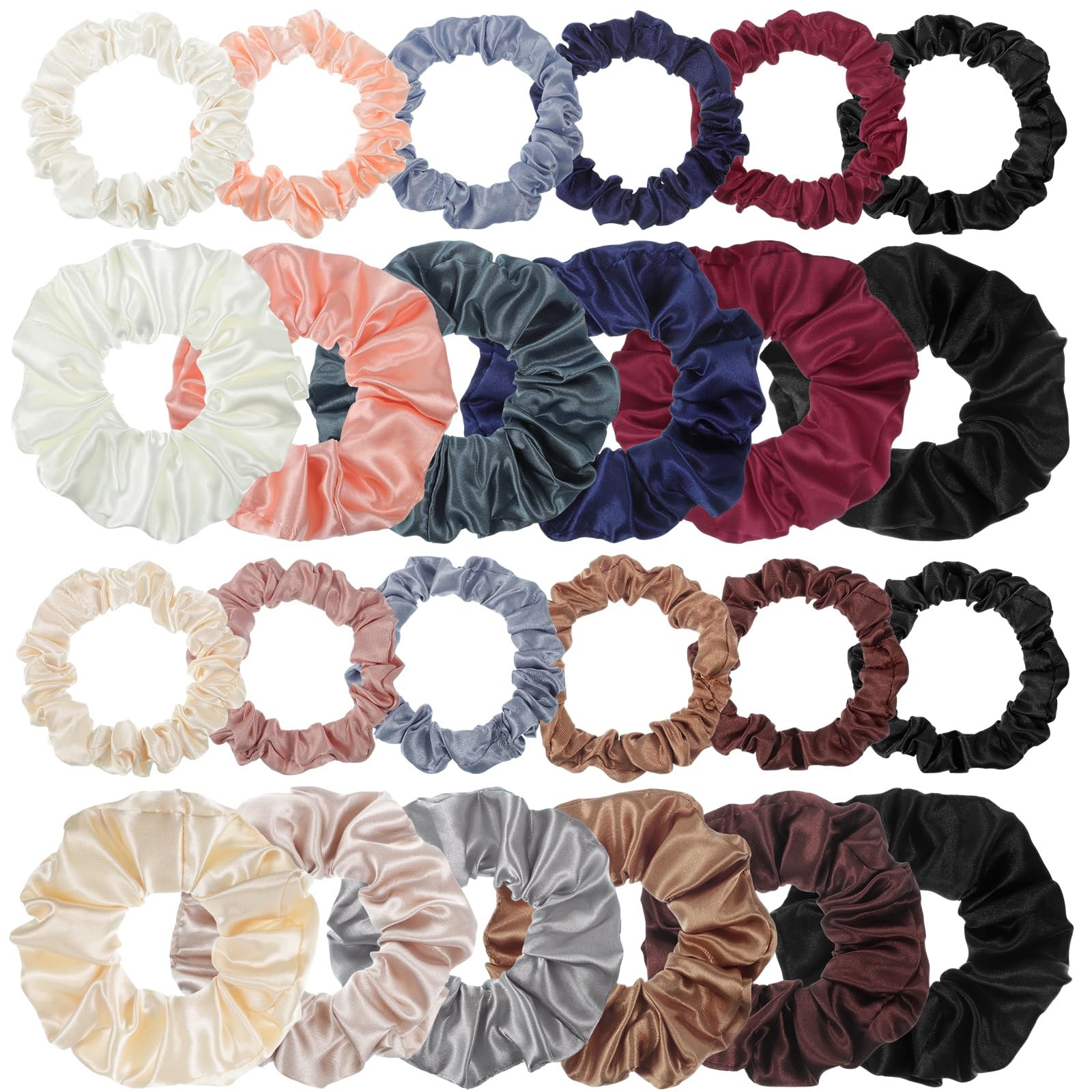 Pengxiaomei 24 Pcs Satin Hair Scrunchies, 2 Sizes Silk Hair Ties Hair Scrunchies Skinny Elastic Hair Bands for Women Girls School Gift