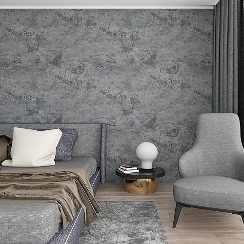 Miniatura 4 de Papel tapiz de hormigón azul extra ancho de gran tamaño para despegar y pegar, papel de pared de cemento industrial, vinilo gris grueso mate de 48 x