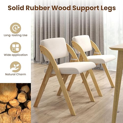Miniatura 5 de Giantex Juego de 2 sillas plegables de comedor, sillas plegables tapizadas de madera, sillas de cocina portátiles con acolchado y respaldo de