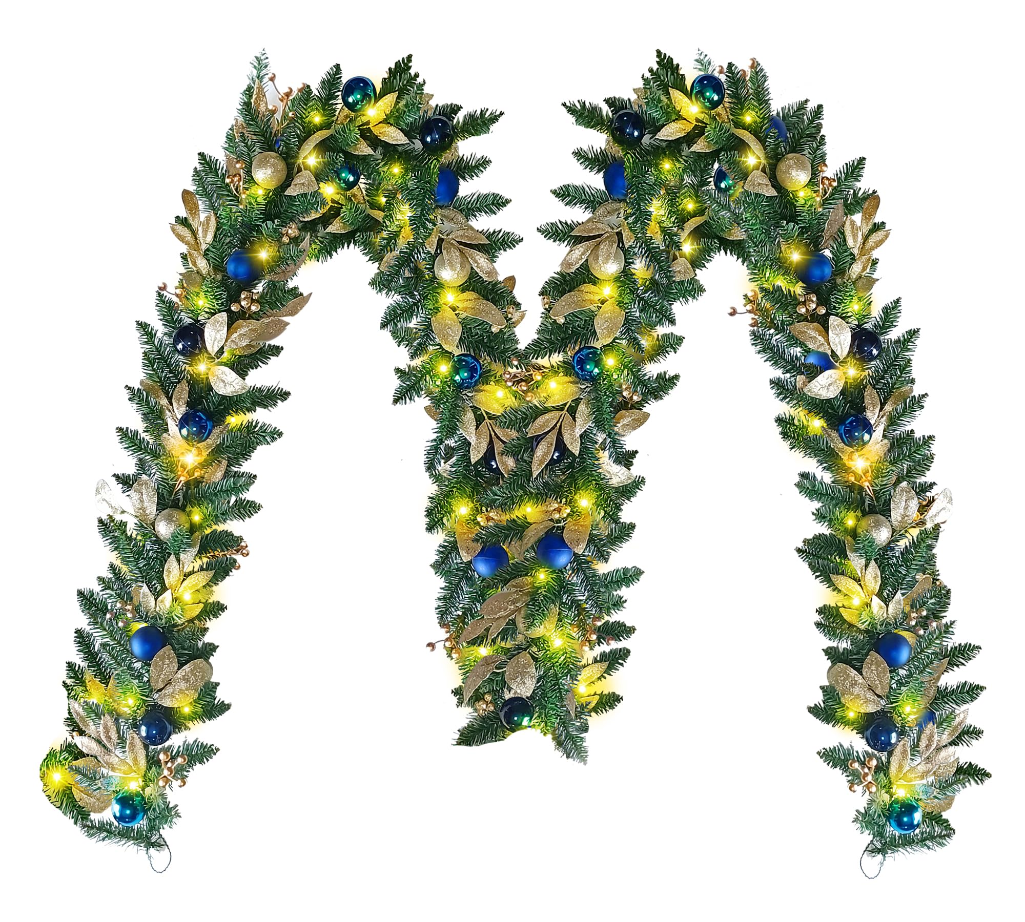 yoyomax Christmas Garland, Pre-Lit Artificial Christmas Garland with Lights for Indoor Outdoor Christmas Decorations, 40 LED Lights, Battery Operated, Christmas Collection, 9 Feet-Blue