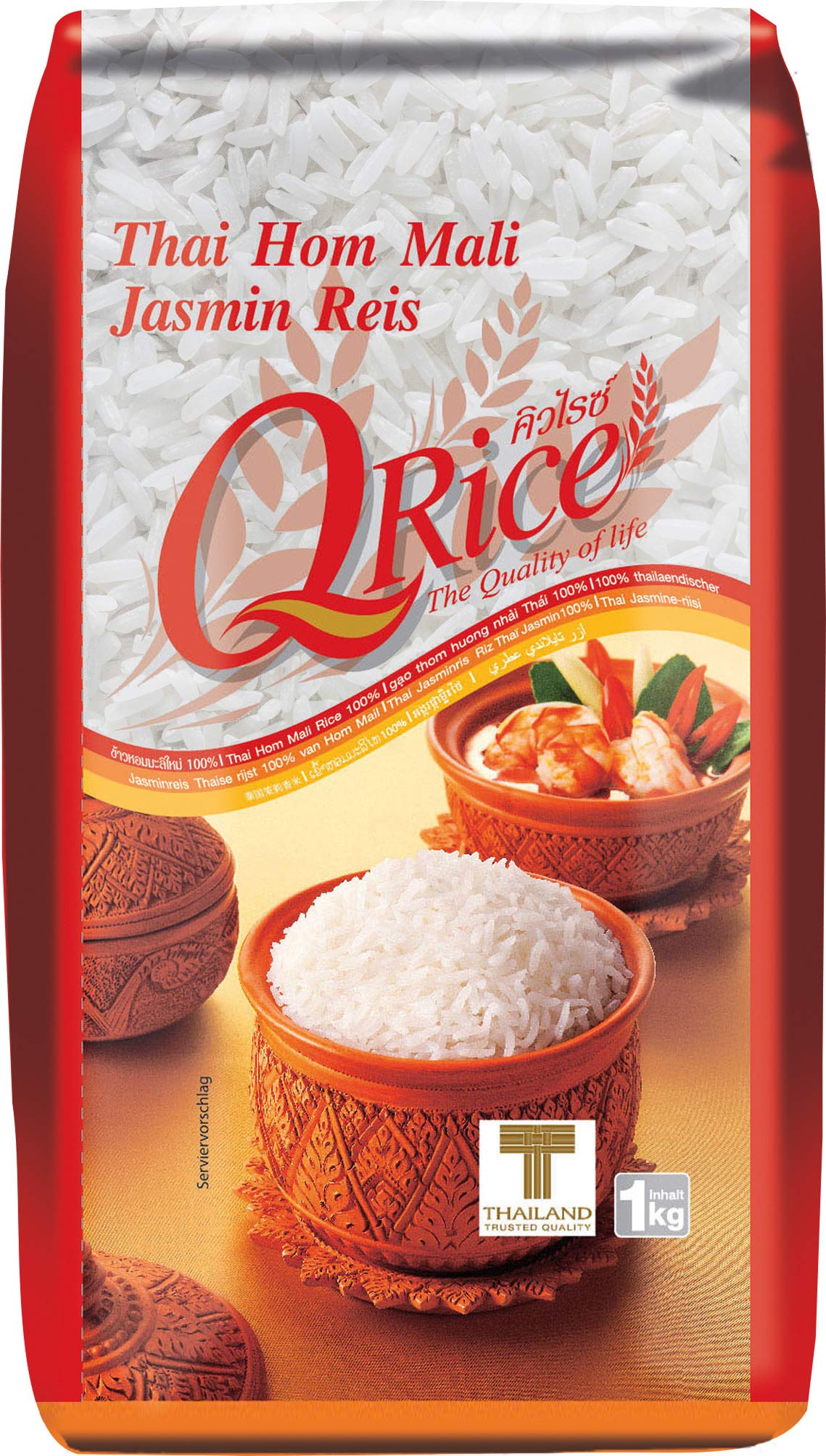 Q RICE | Jasmin Reis 100% Langkorn aus Thailand | Duftend aromatisch mit leicht klebriger Textur | Ideal für Currys, Bowls & asiatische Gerichte | 3 x 1 kg