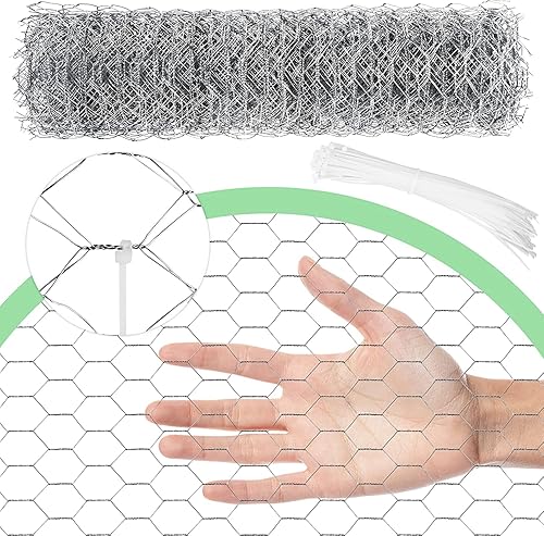 Miniatura 10 de Alambre de pollo de 4 pulgadas x 590.5 pulgadas, malla galvanizada hexagonal para valla de jardín para mascotas, conejos, pollos con 100 bridas de