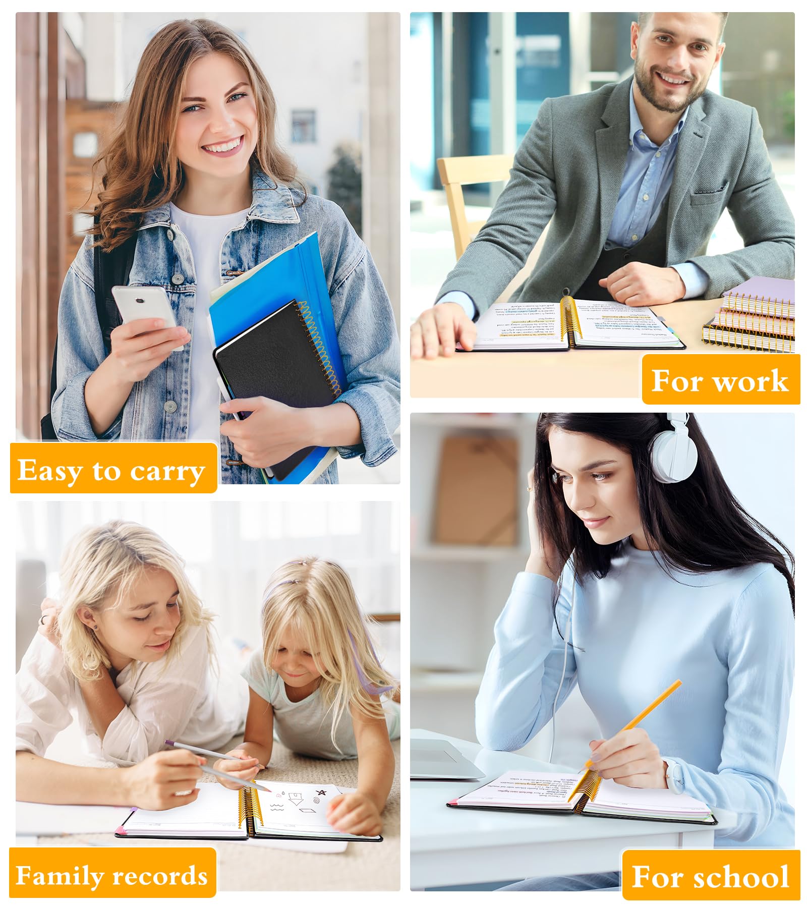 Cuaderno de 5 asignaturas a rayas con pestañas divisoras de bolsillo extraíbles, cuaderno en espiral de 240 páginas de 8.5 x 11 pulgadas, cuaderno rayado para mujeres, cuadernos de tapa dura para el