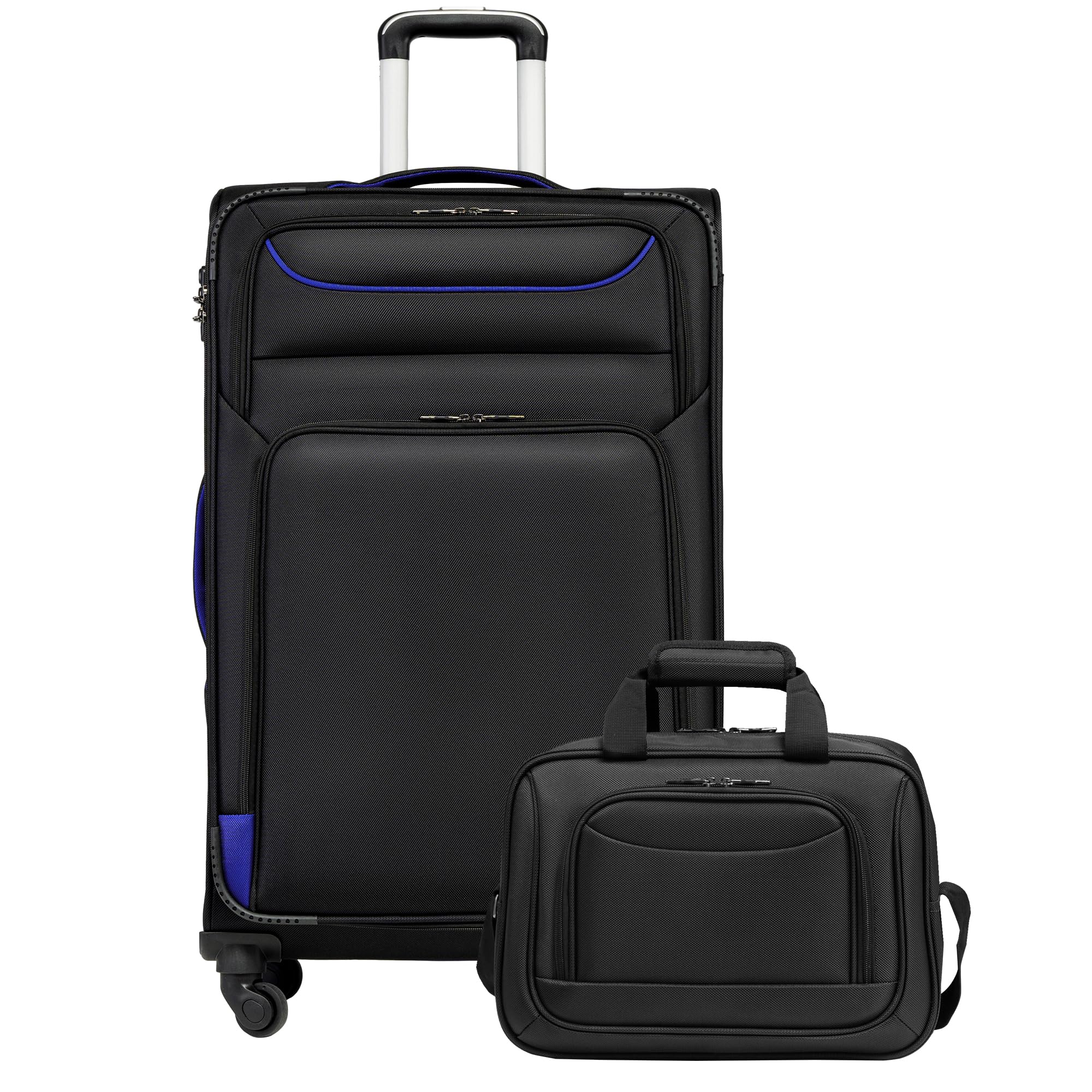 COOLIFE Koffer Trolley Koffer Reisekoffer von 4 Rollen Stoffkoffer Handgepäck TSA-Schloss Der Koffer Enthält 1 Große Umhängetasche