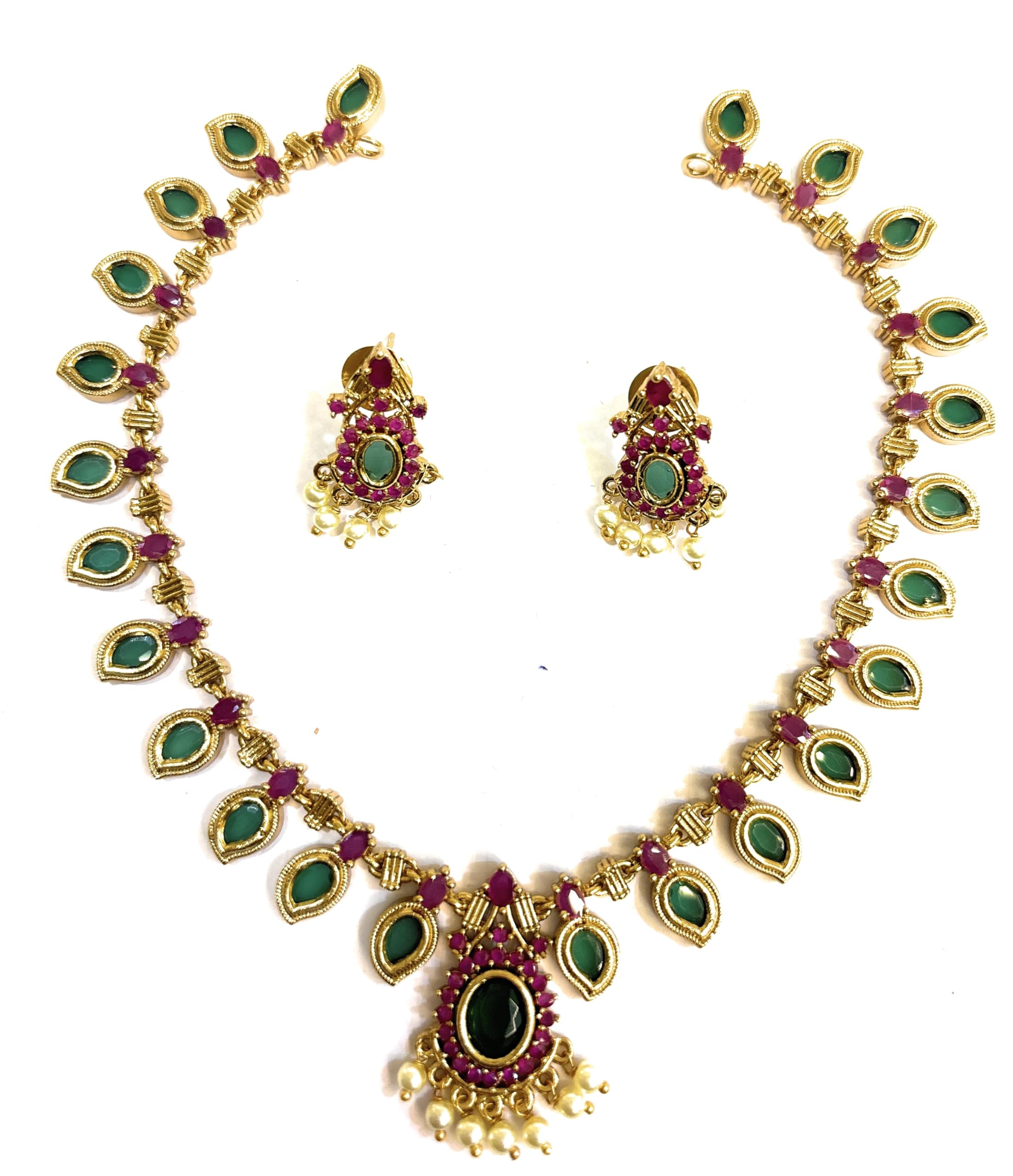 Adyashree Kerala Traditional Palakka Necklace - Micro Gold Plating with Green/Pink Palakka Stones – Jewellery for Women Green Stones Necklace (B0CXK2BTGC) Amazon Price History, Amazon Price Tracker