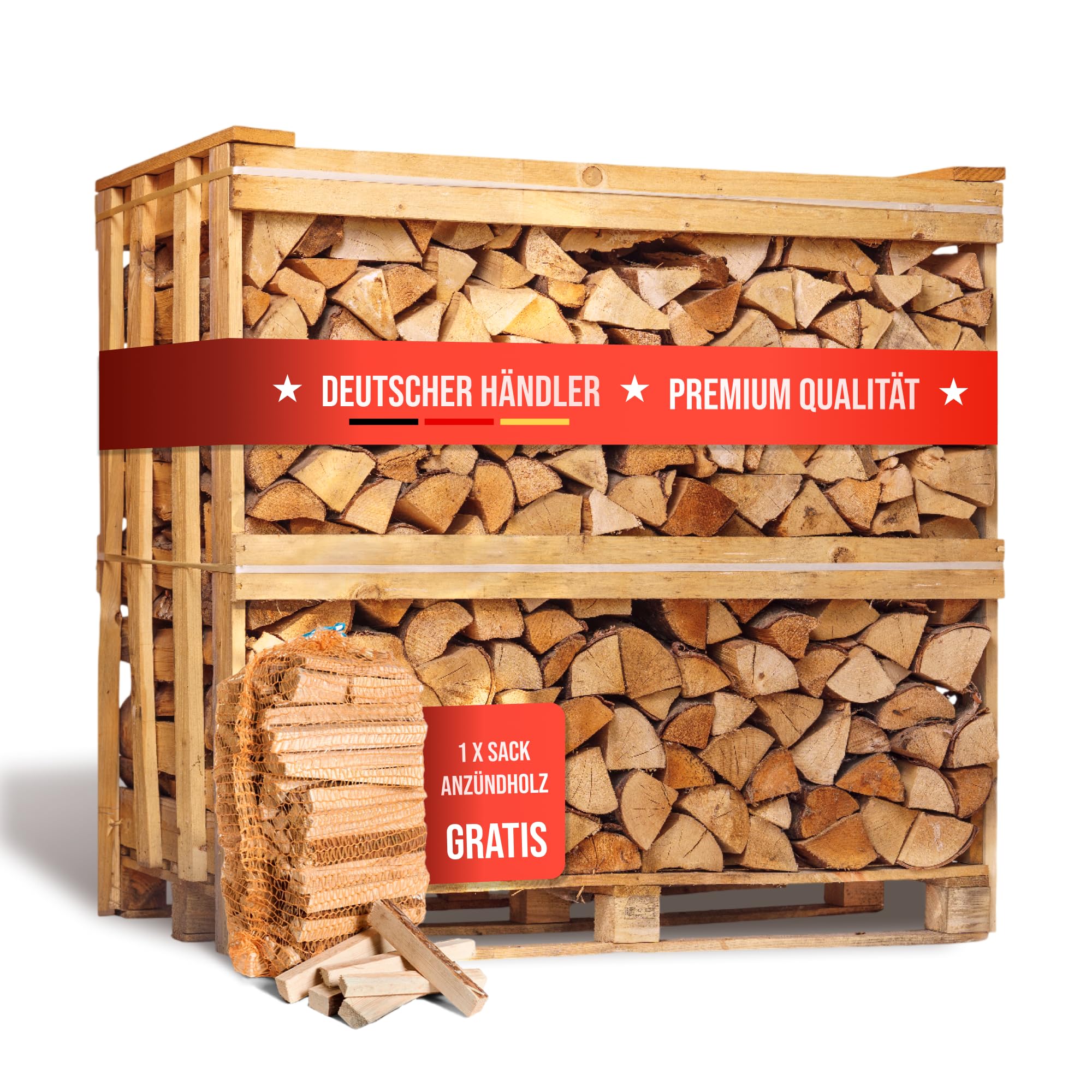 Brennholz Buche Palette 1RM 25 cm - kammergetrocknet, sauber & schädlingsfrei - Feuerholz 20% Restfeuchte für Kamin, Grill, Ofen, Feuerschale - Buchenholz Raummeter mit Lieferung