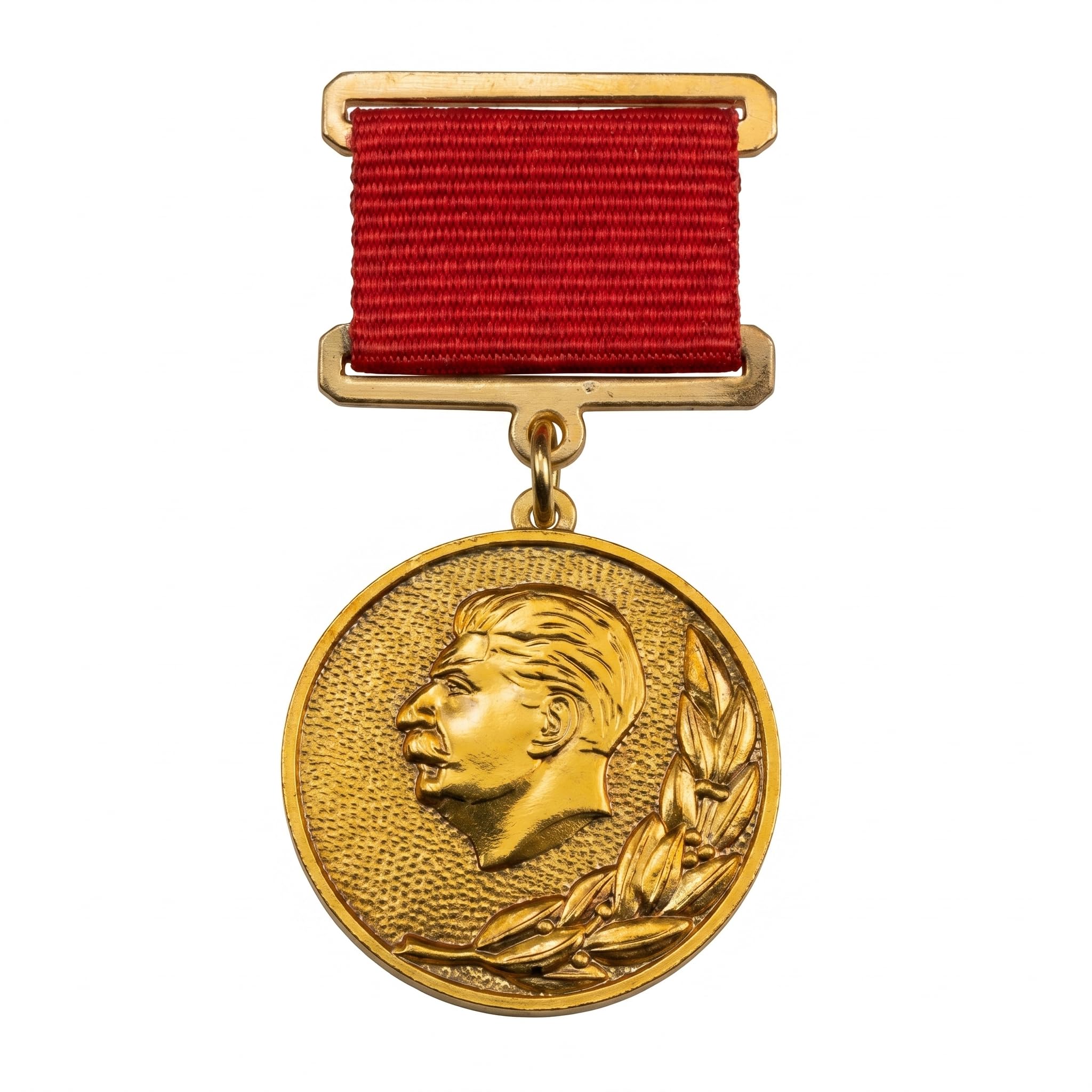 FREECROWS Historical Eastern Bloc Laureate Artifact – State Prize Achievement Insignia – Museum-Grade Commemorative Medallion with Crimson Ribbon – Gold-Toned Collective Piece