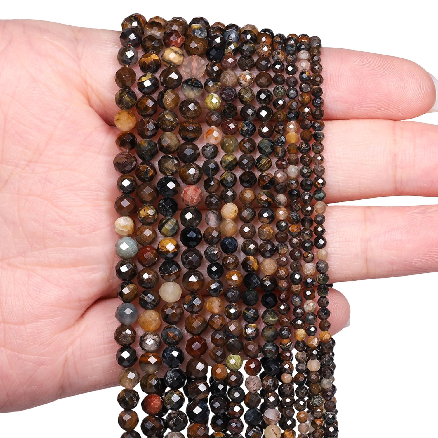 2mm 180pcs Natural Tiger Eye Stone Beads, Songxi Small Faceted Round Loose Gemstone Beads for Jewelry Making, DIY Art and Craft, Bracelet Beads for Necklace (1 Strand)