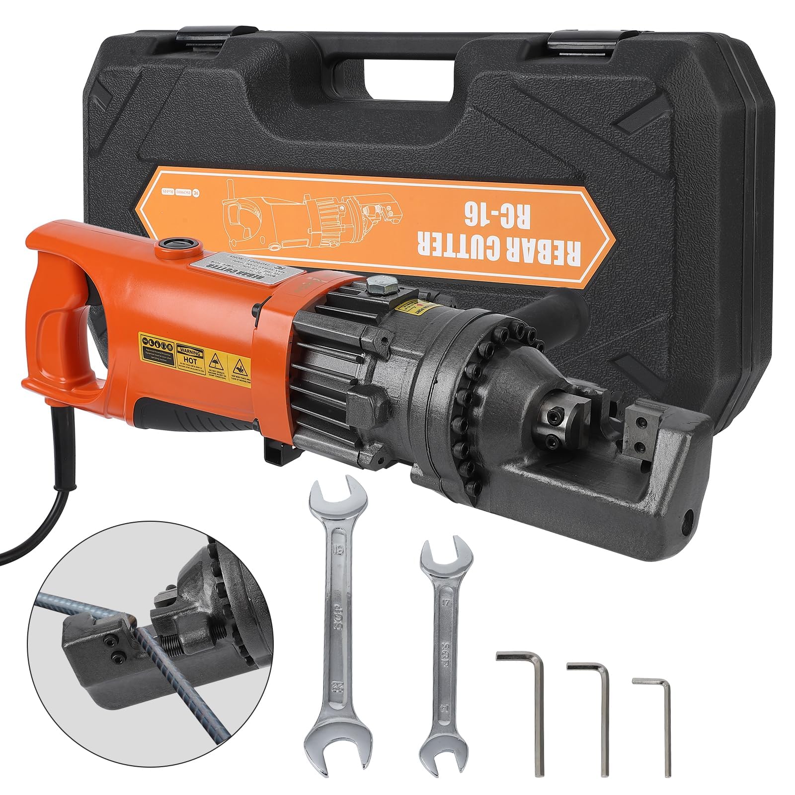 Electric Hydraulic Rebar Cutter Tool, 900W Cutting up to 5/8 Inch #5 4-16mm Rebar Steel,110V, with Blades & Easy Carry Stainless Box (900W RC-16)