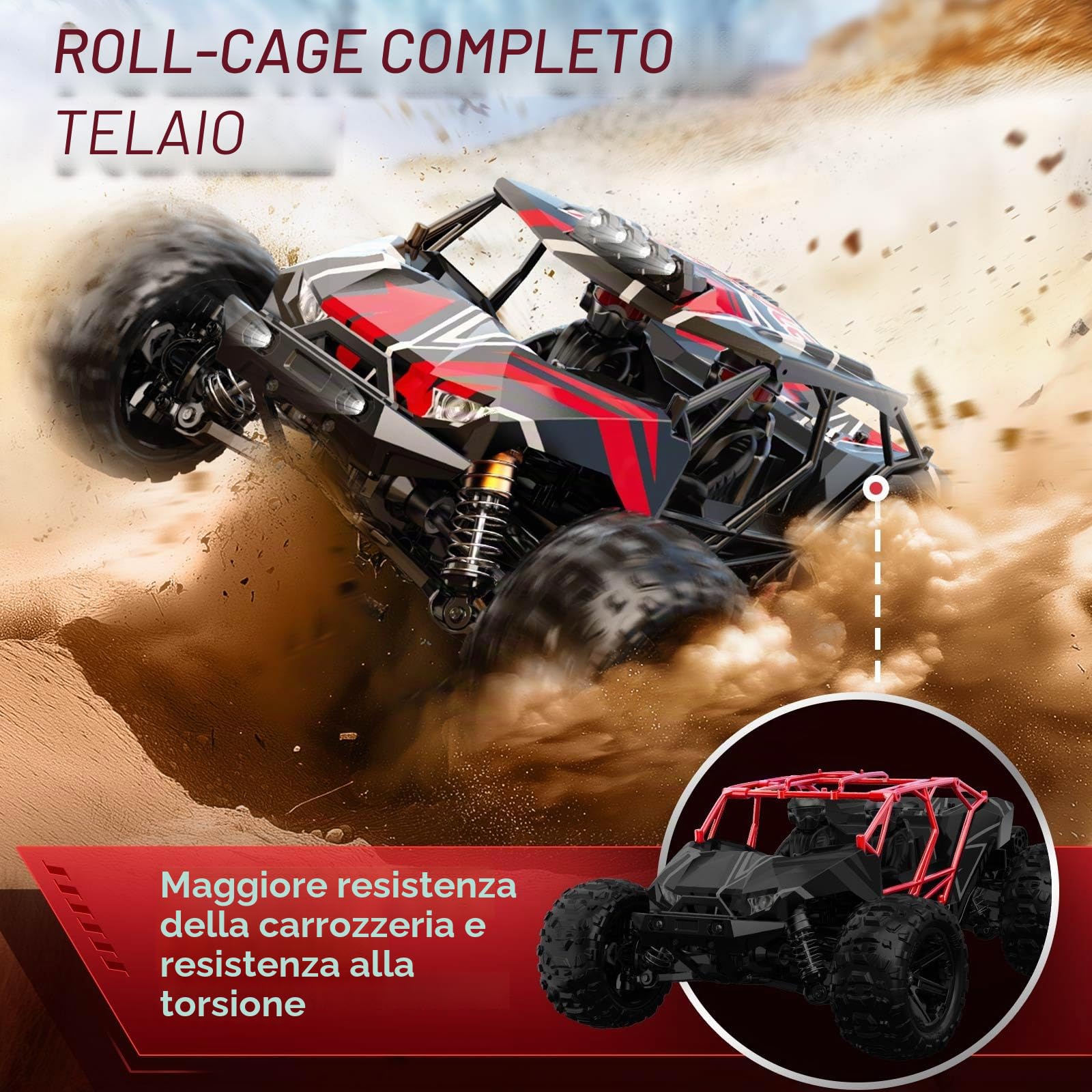 Macchina Telecomandata Professionale Brushless 1:14, RC Car 4WD 68 km/h con Roll Cage e Telaio Rinforzato, 2 Batterie 2S LiPo, Pneumatici Doppi, Macchina Radiocomandata Compatibile con 3S