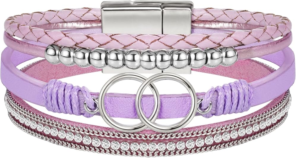 Btysun Bracelets for Women,Stocking Stuffers for Teens Birthday Gifts for Mom Inspirational Gift for Women Mother's Day Daughter Wrap Bracelet Sister Friend Teen Girl Gifts Leather Layered Jewelry Valentines Gift for Her