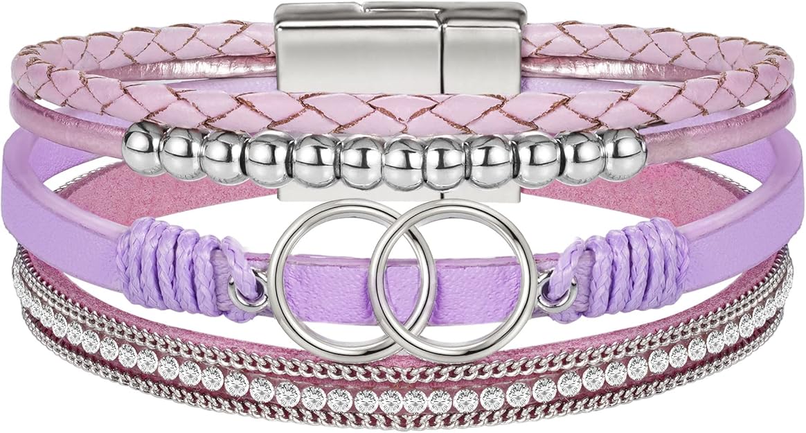 Btysun Bracelets for Women,Stocking Stuffers for Teens Birthday Gifts for Mom Inspirational Gift for Women Mother's Day Daughter Wrap Bracelet Sister Friend Teen Girl Gifts Leather Layered Jewelry Valentines Gift for Her