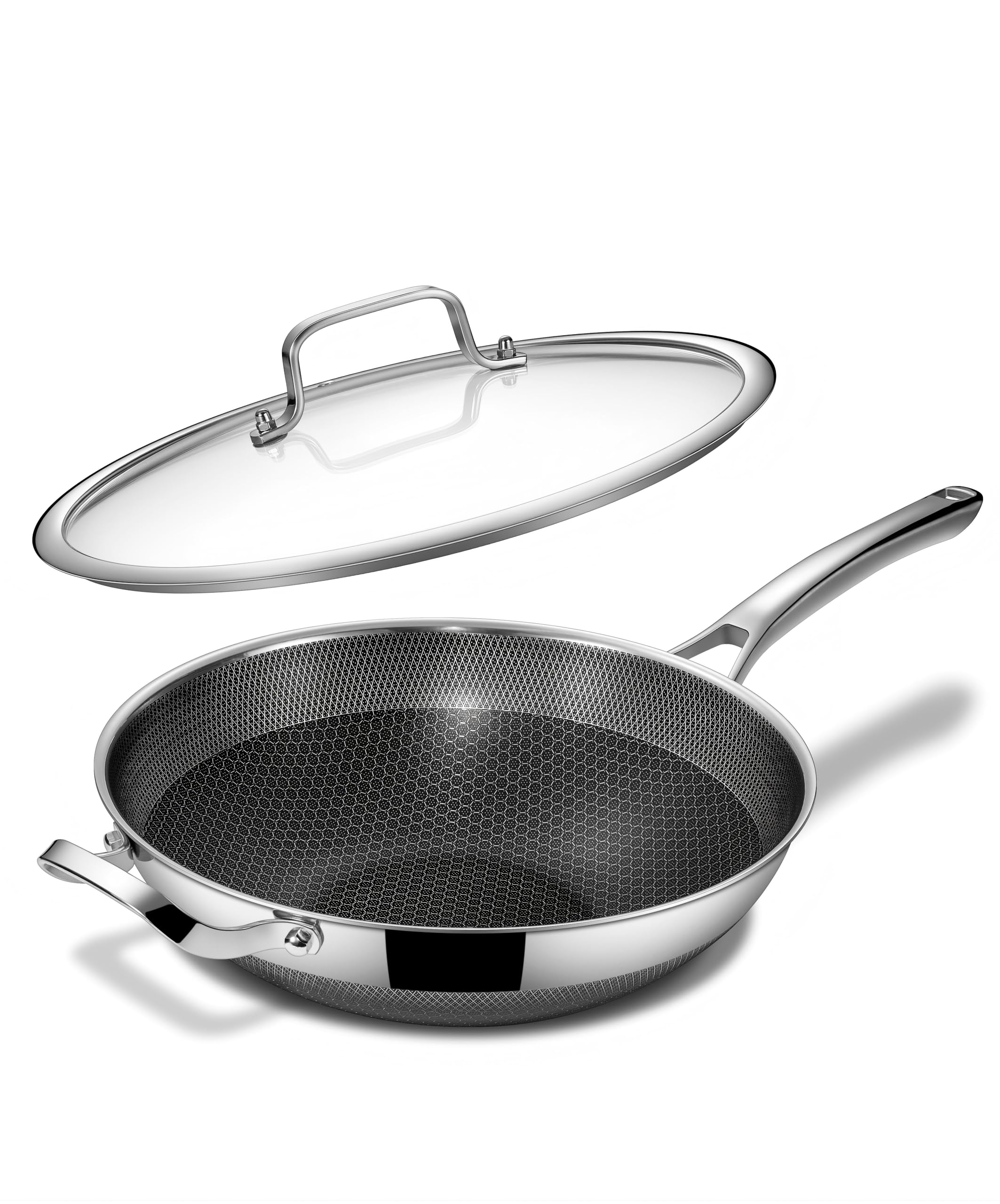 Hybrid 12-Inch Wok With Lid,Nonstick Stainless Steel Woks