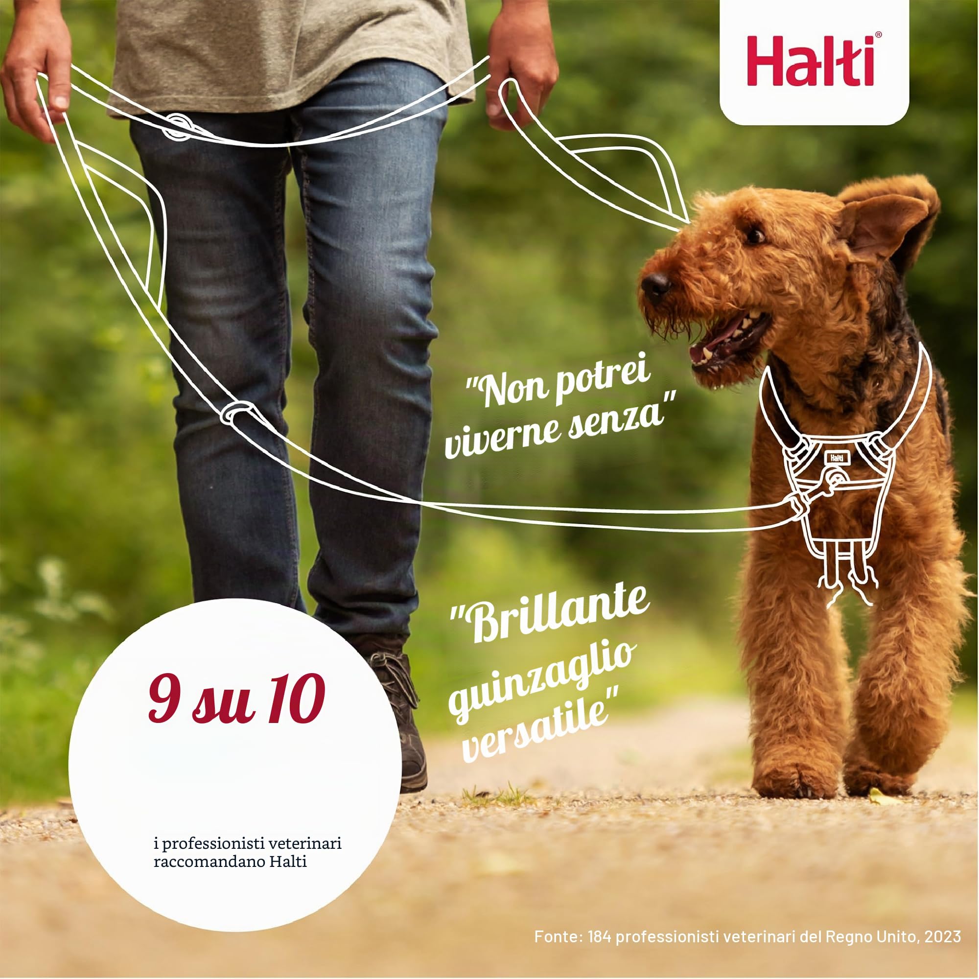 Guinzaglio da controllo HALTI - Guinzaglio multifunzionale a doppia clip e doppia impugnatura, ideale per l’addestramento anti-trazione. Comodo da tenere in mano. Ideale per cuccioli e non (2 metri)