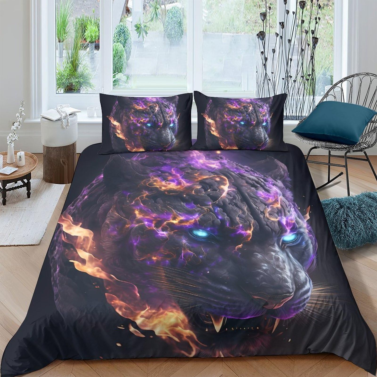 Ctjqhvkz Style-4 3D Printed Fire Panther Fitted Sheet Microfiber Soft Breathable Galaxy Animal Mattress Cover For Bedroom Student Dorm Decoration Single（135X200cm）