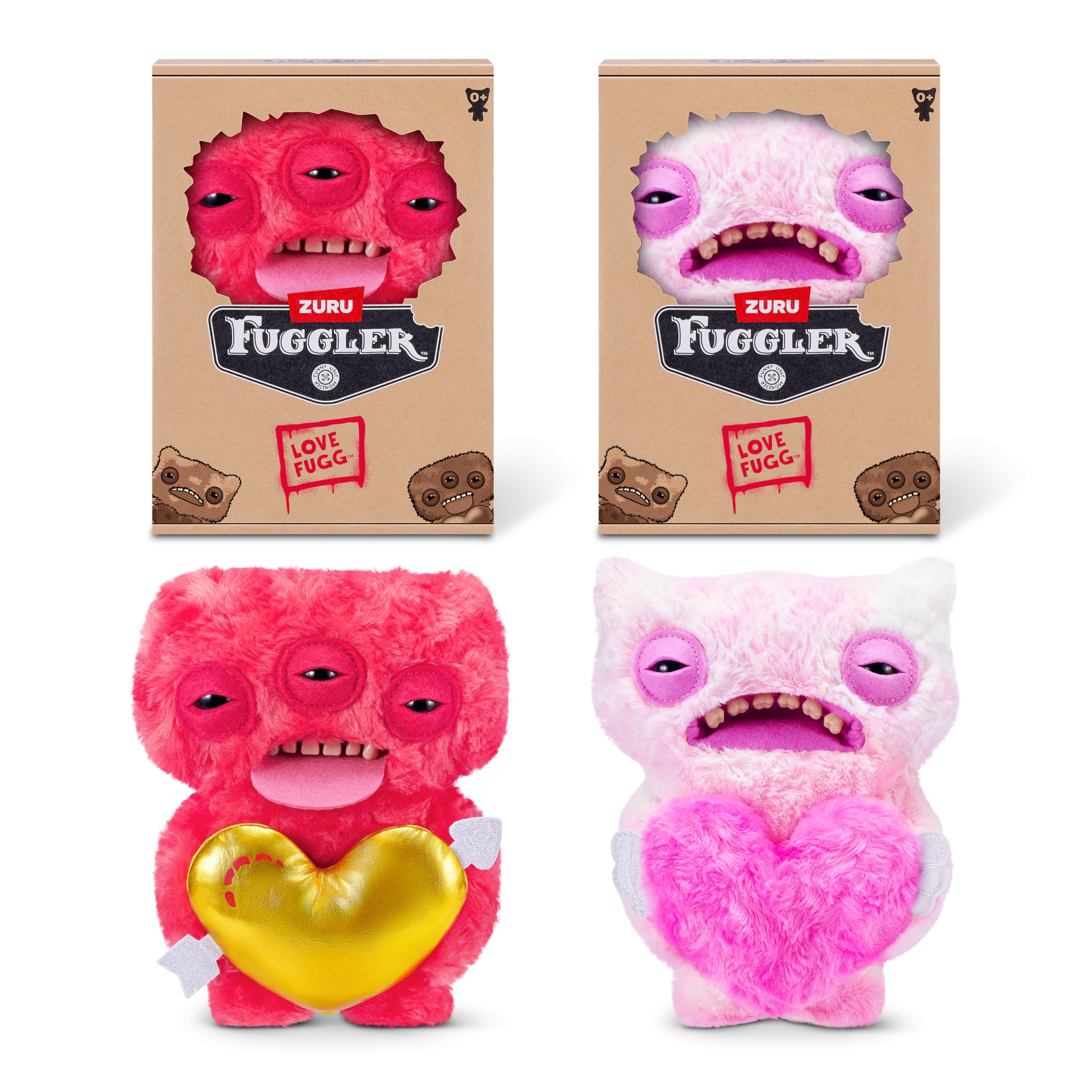 Fuggler Love Fugg 9-Inch Plush (2 PACK) by ZURU – Funny Ugly Monster Stuffed Animal, Creepy-Cute Valentines Collectible Plush Toy for Kids, Tweens, Teens & Adults