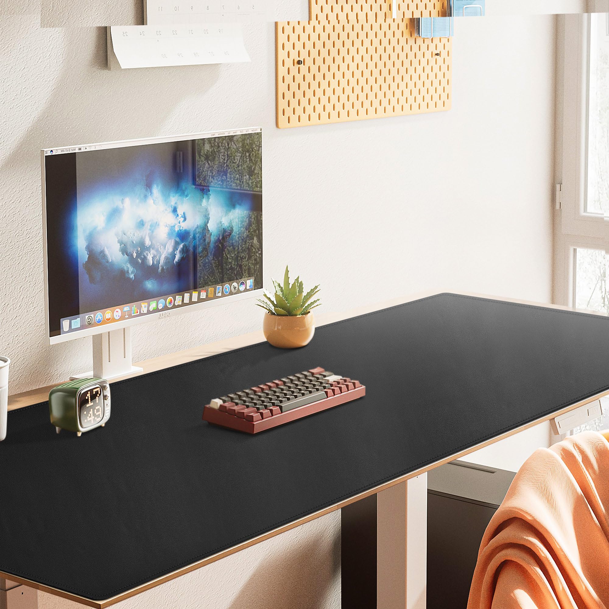 Cacoy Tappetino per Scrivania in Pelle PU 1200x800 mm Impermeabile, Grande Tappetino da Tavolo per Ufficio e Casa (Nero)