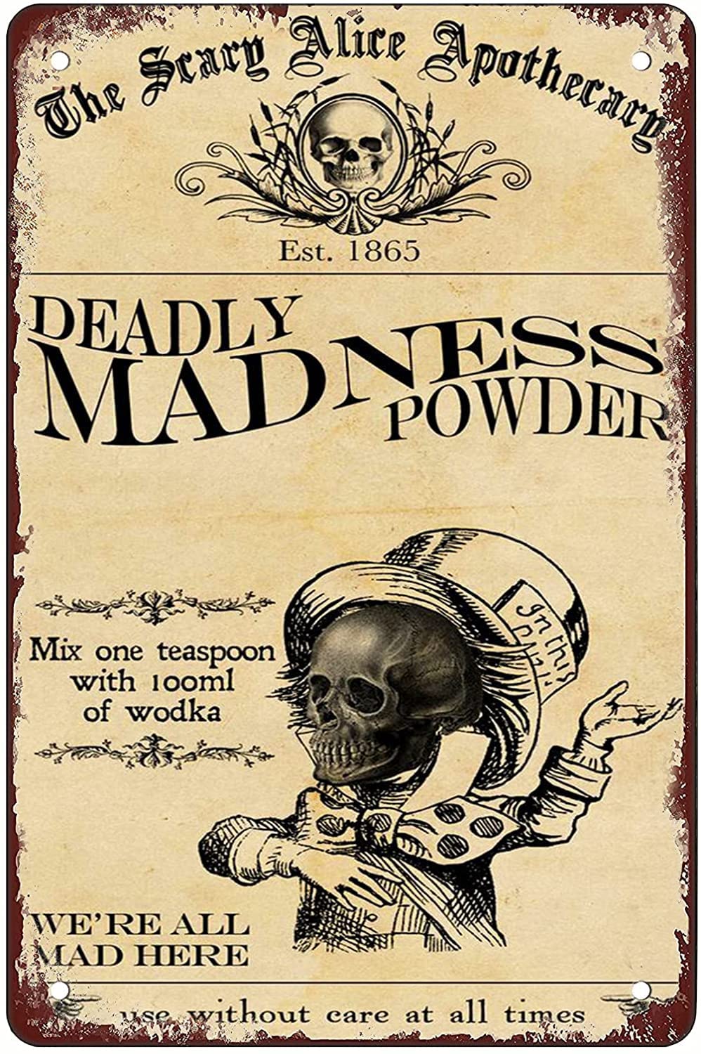 Scary Alice Apothecary - Mad Hatter Funny Coffee Metal Tin Sign For Home Office Coffee Bar Decor 8x12inch