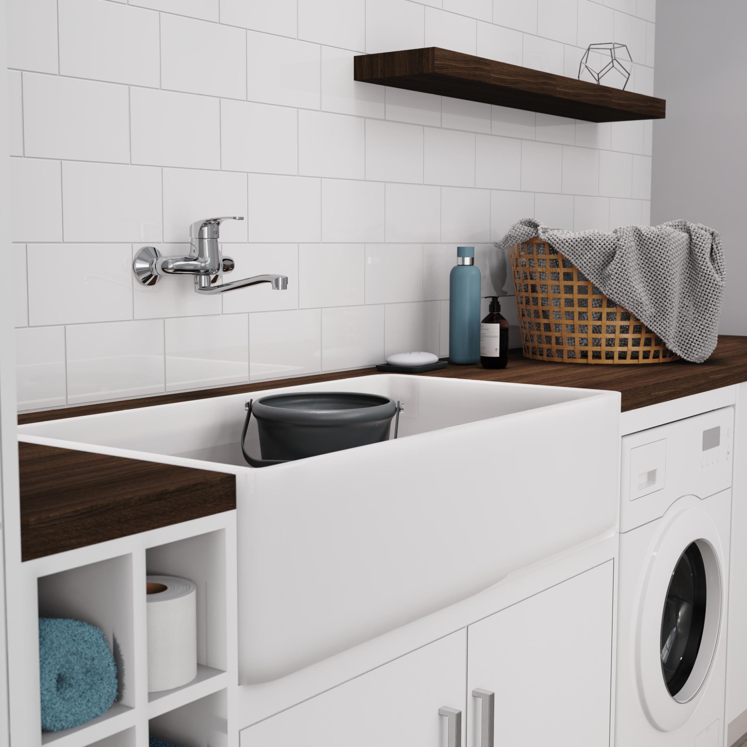 SCHÜTTE 36760 ORAZI Wandwasserhahn Chrom, Wand-Spültischarmatur 360°, ideal für Doppelspülbecken, Wasserhahn Wandmontage, Wandarmatur für Küche/Ausgussbecken, Mischbatterie für Wandmontage
