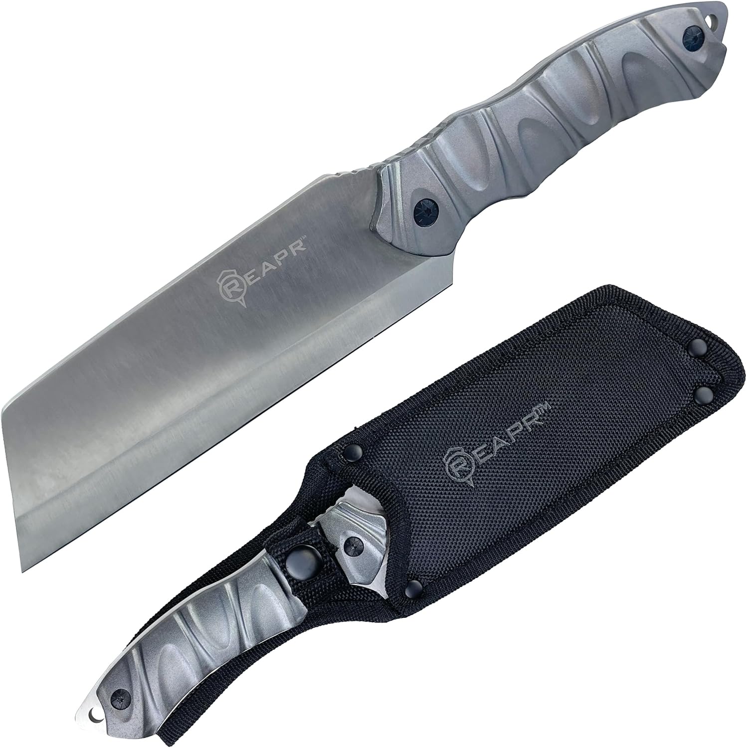 REAPR JAMR 4.75” Fixed Blade Outdoor Utility Knife with Sheath – Full Tang Cleaver-Style Knife with Chisel Grind Blade and Textured Handle for Camping, Hiking, and Field Use