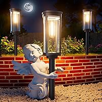 Vista 1 de Luces solares para caminos al aire libre, color blanco cálido, paquete de 8 unidades, impermeables, IP65, encendido y apagado automático