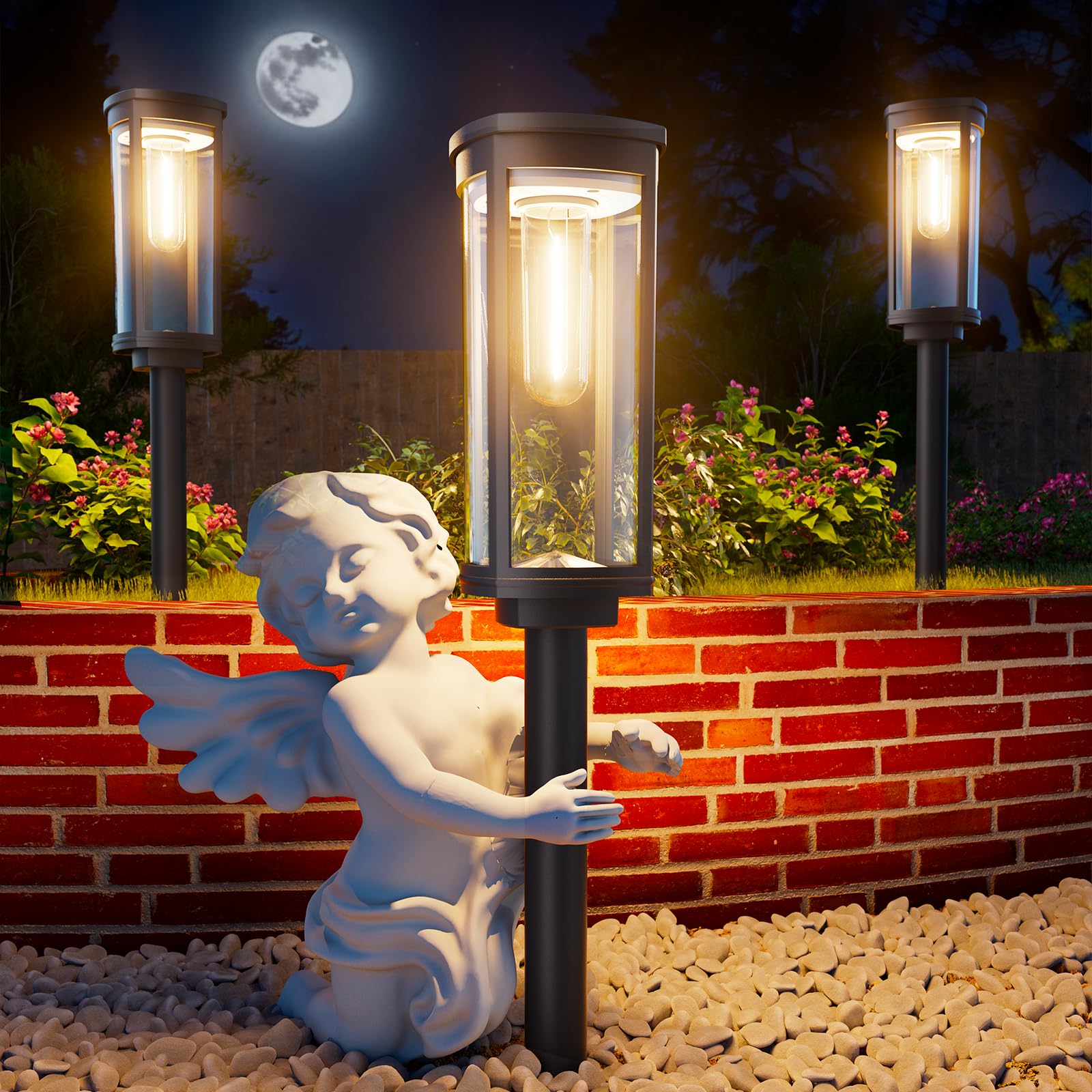 Solar Pathway Lights Outdoor Warm White 8-Pack Waterproof IP65, Auto On/Off Solar Powered Walkway Lighting for Driveway Yard Garden, Upgraded Landscape Lights Outside