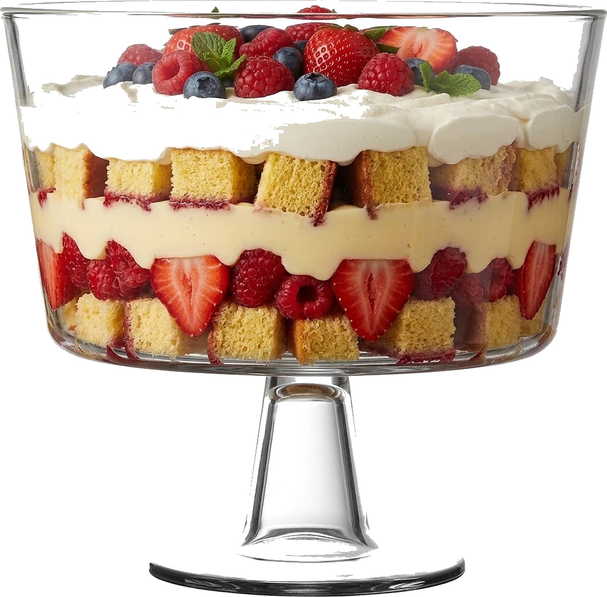 Trifle Bowl with Pedestal, Large Italian Glass Dessert Stand | Layered trifle centerpiece, weddings and holidays, elegant entertaining, gift boxed