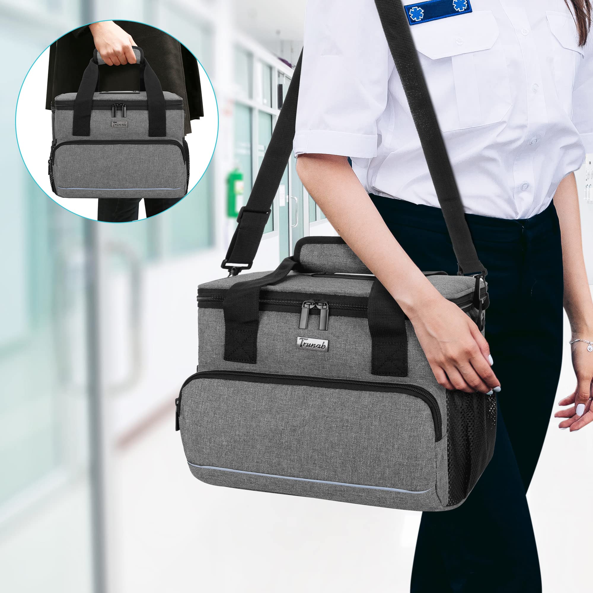 Trunab Borsa Medica Isolata con 5 Divisori Regolabili, Borsone per Insulina Resistente all'Acqua per Casa, Viaggio, Campeggio, Custodia Vuota - Design Brevettato, Grigio