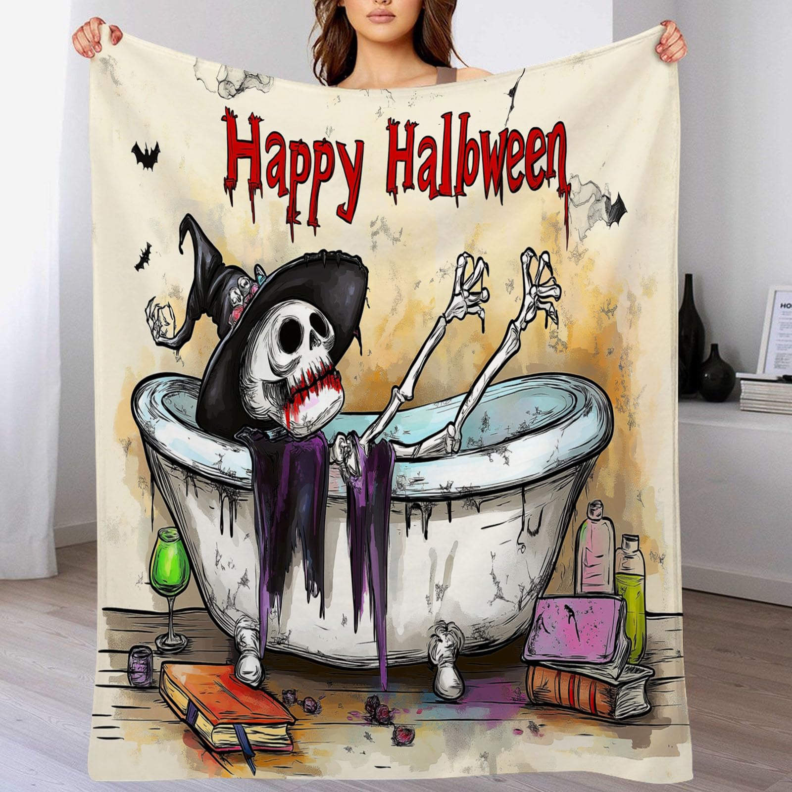 Plaid Halloween bleu-vert pour frissonner de confort sur le lit