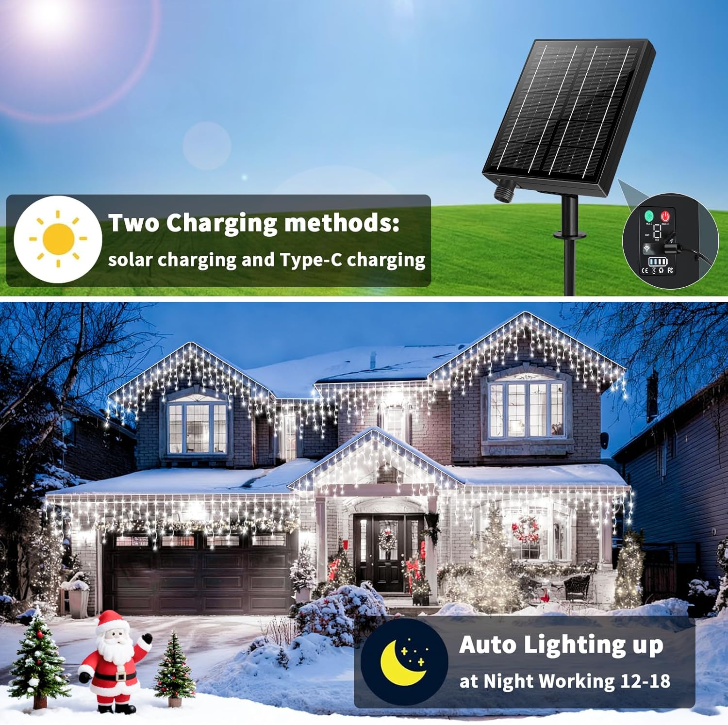 Solar Icicle Lights for Outside，25+5M 800 Christmas Icicle Lights 8 Mode Outdoor Waterproof Decorative String Lights Suitable for Christmas eave roof Decorations（White