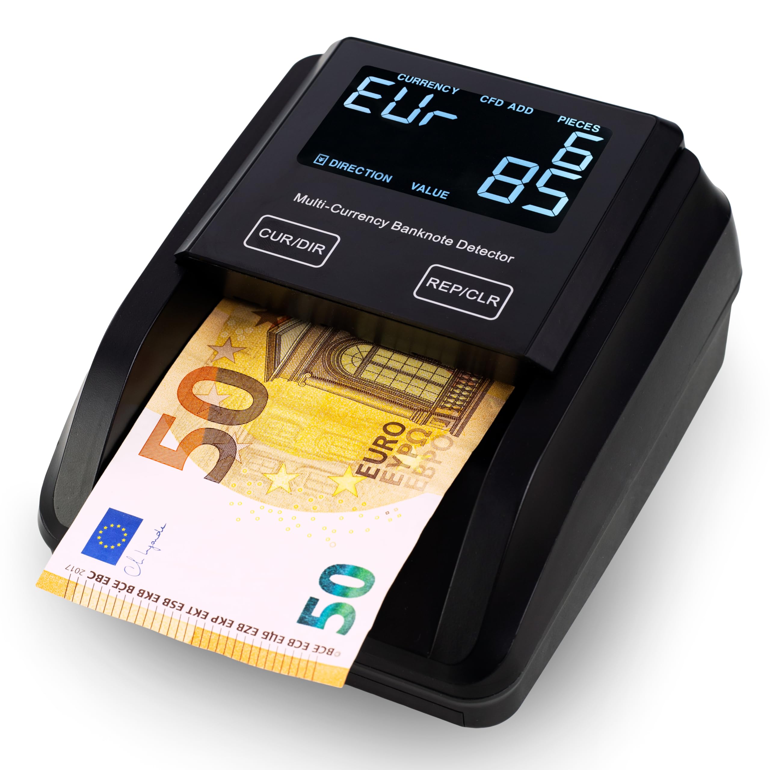 FD-50 Geldscheinprüfer & Geldzählmaschine Banknoten 2in1 | Banknotenprüfer Falschgelderkennung mit UV/MG/IR für falsche EUR, USD, GBP | mobiler Scanner Testlicht & kompakt | Einzeln einlegen