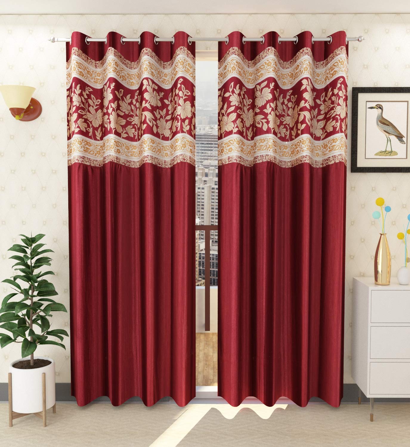 Parda Sansar Flower Printed Patch Work Red Window Curtains, 6feeet, Set of 2 (B08VD82J16) Amazon Price History, Amazon Price Tracker