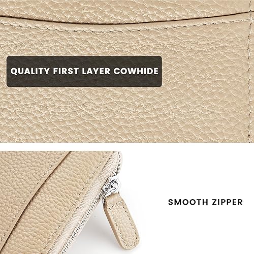 Miniatura 4 de Cartera de cuero genuino con bloqueo RFID, con cierre y bolsillo para monedas, lujo para mujeres, Amarillo claro, Classic