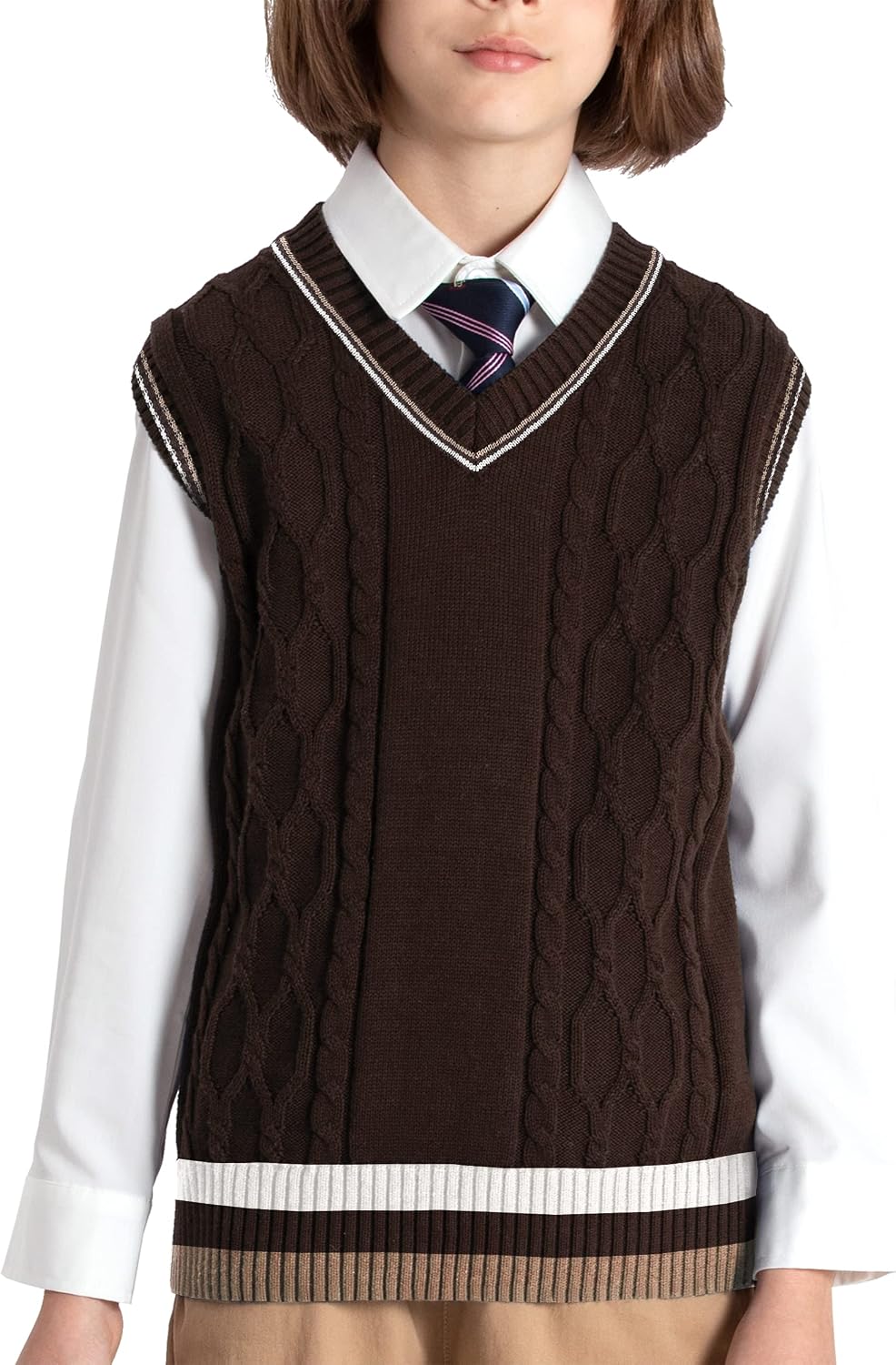 JSTEX Boys Sweater Vest Cotton Kids Uniform Vest Sleeveless Knit Pullover