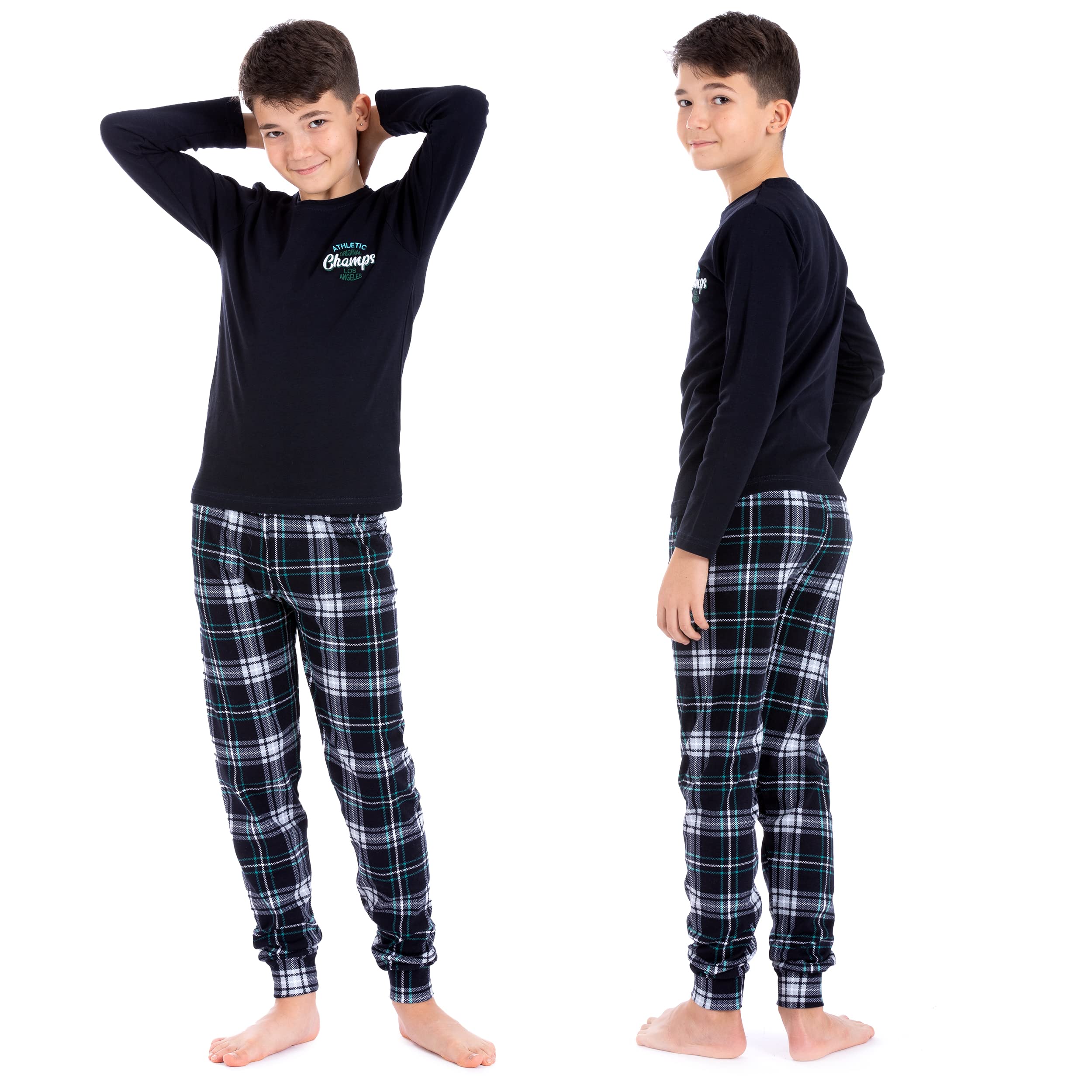 LOREZA ® Pigiama Bambino Caldo a Maniche Lunghe 100% Cotone Interlock a Quadri