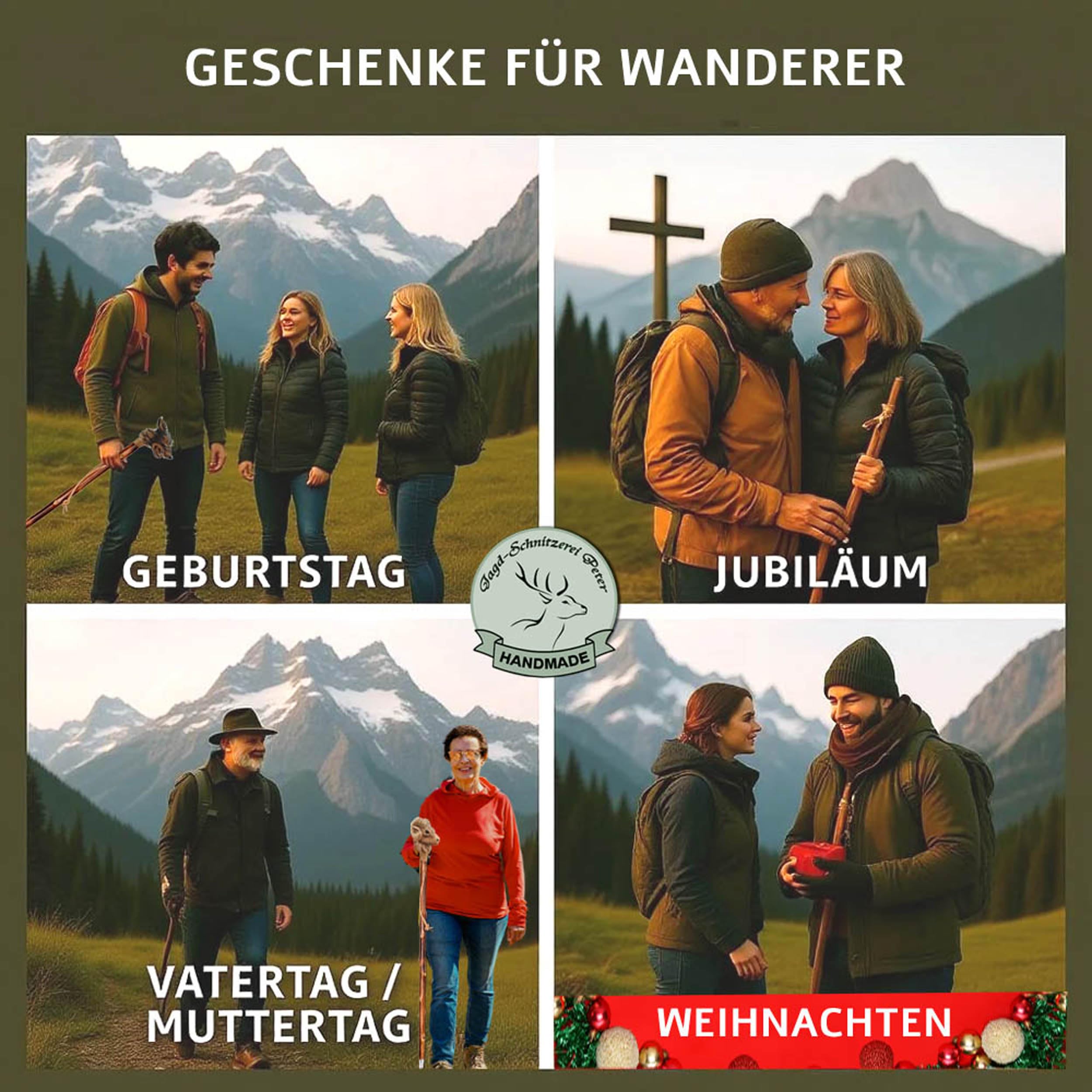 Wanderstock Marschierer mit Sympolen Sternzeichen „GRAVUR BIS ZU 15 ZEICHEN IM PREIS ENTHALTEN“ 98-180 cm