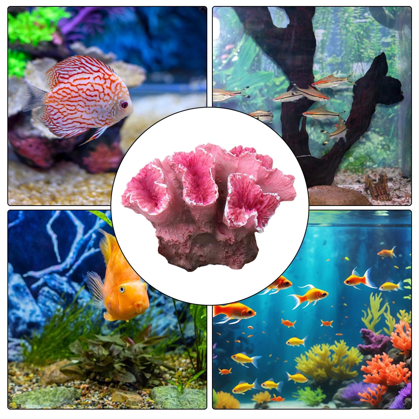 Décoration Corail Rose Pour Aquarium - Ornement Réaliste En PVC - 12x12,5 Cm