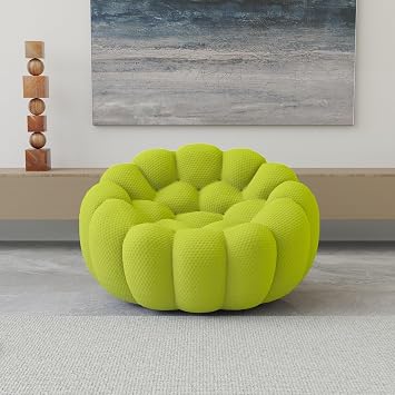 49.21 Modern Bubble Couch, Oversized Bubble Sofa Chair, Upholstered Mesh Fabric Curved Sofa, 3D Honeycomb Shape Curved Couch for Living Room/Apartment/Small Space, Fluorescent Green