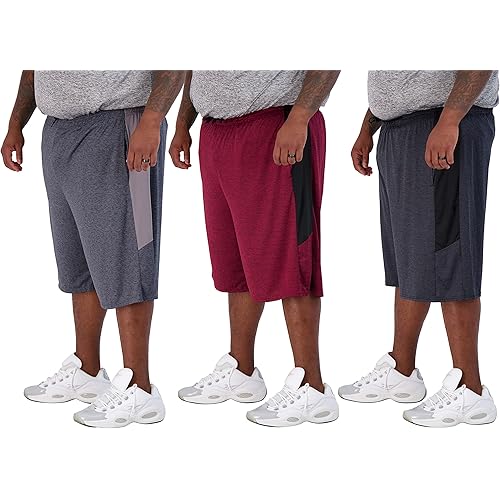 Real Essentials Men's Big & Tall 3-Pack Dry Fit & Mesh Active Athletic Perfomance Shorts (3X-5X)