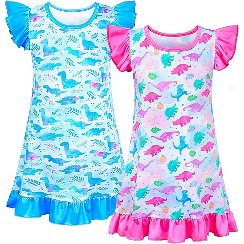 Sylfairy 2pcs Girls Nightgowns, Unicorn Nightgown Princess Pajama Dresses for Girls Sleepwear Nightie