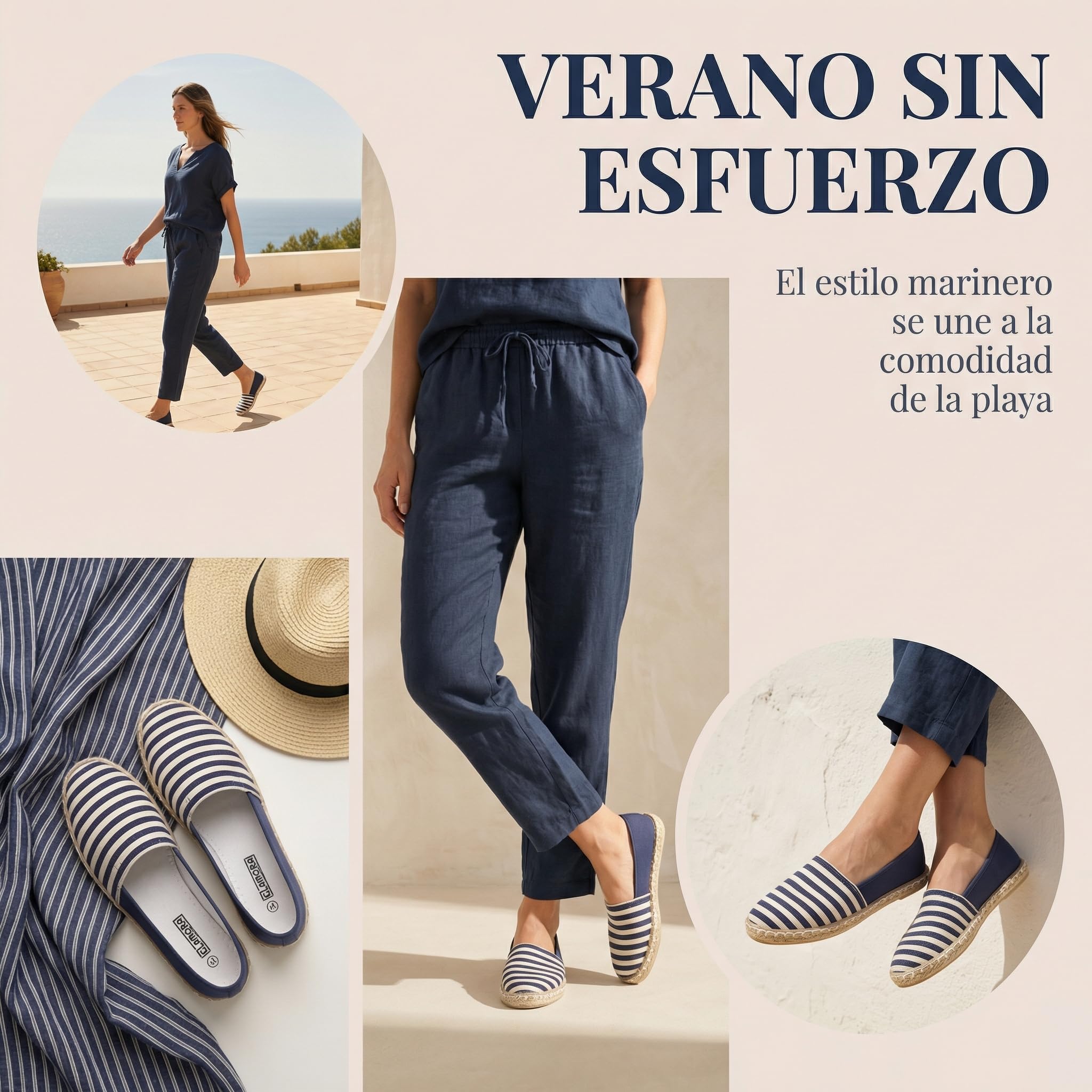 GLAMORA Alpargatas Mujer Lona a Rayas, Bailarinas Esparto Mujer Suela Goma Antideslizante, Manoletinas Planas Verano Comodas, Zapatos Slip On Mujer Ligeros Transpirables Calzado Verano Mujer