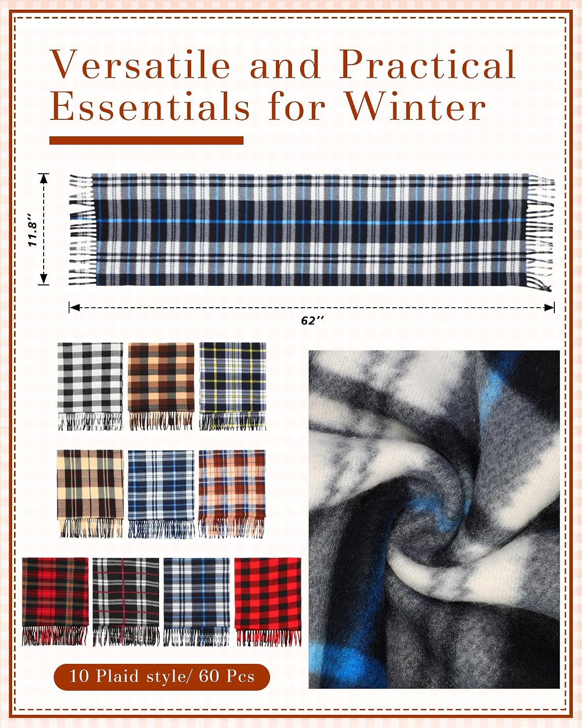 Panitay Winter Fleece Scarves Bulk Soft Winter Fleece Scarf for Women Men Homeless Donation Charity Gifts