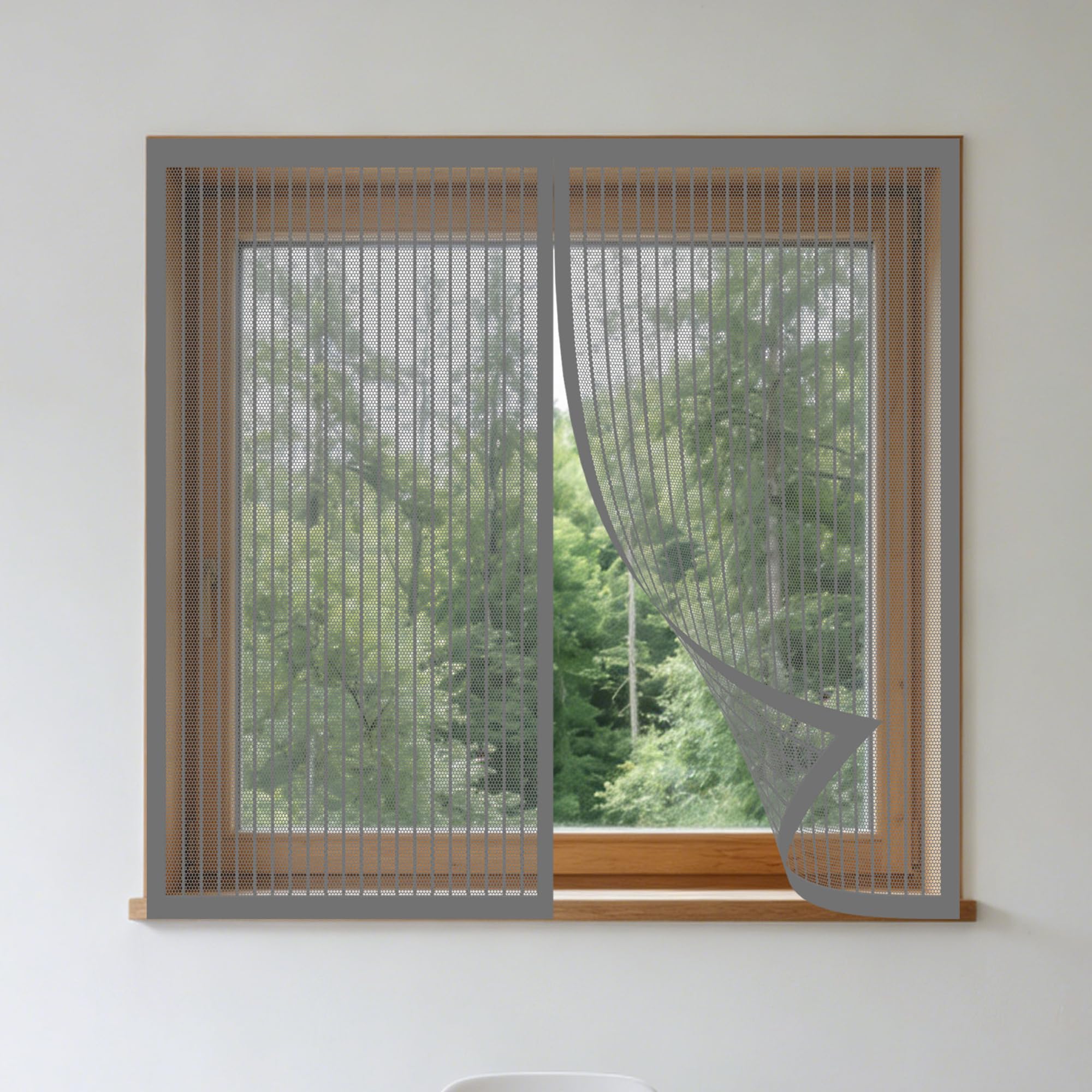 DIY Fly Screen Windows 165 x 135 cm Keep Fly Mosquito Out Selfadhesive Window Guard Screen with Installation Accessories for Living Room Bedroom Offfice, Grey